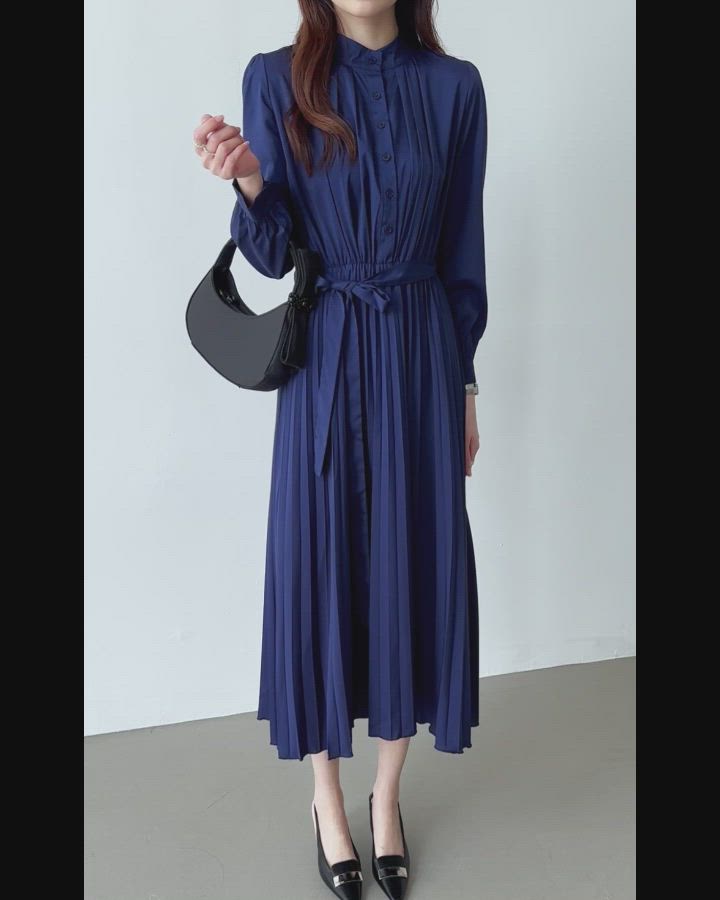 セール】【8色×2サイズ展開】きれいめ プリーツ シャツワンピース 長袖