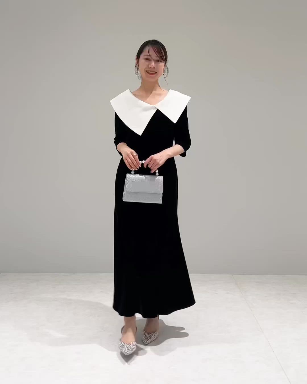 LEJA】配色アシンメトリービッグカラーベロアマーメイドシルエット