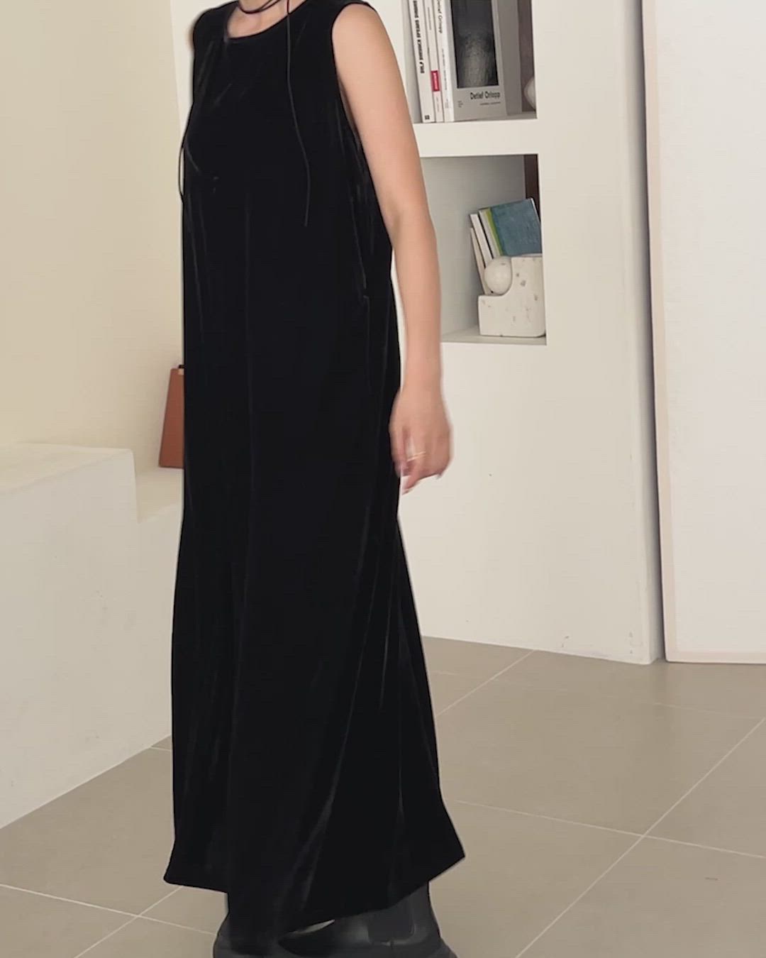 velor back open long dress /ベロアバックオープンロングワンピース