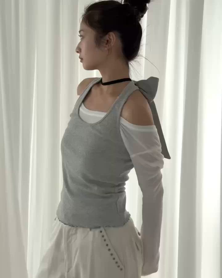 Ribbon halter-neck top/リボンホルターネックカットソー（Tシャツ