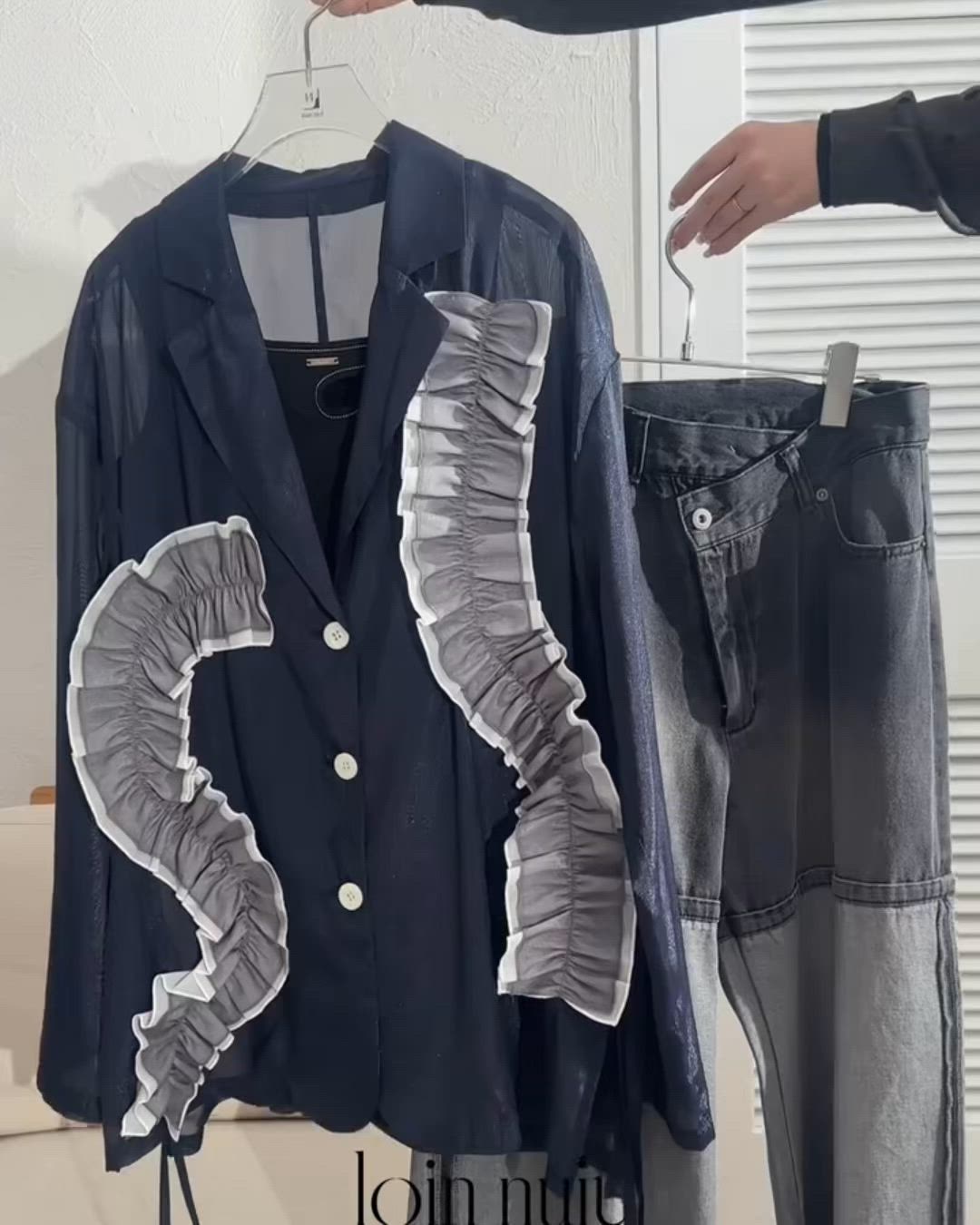 sheer color scheme frill jacket / シアーカラースキームフリル
