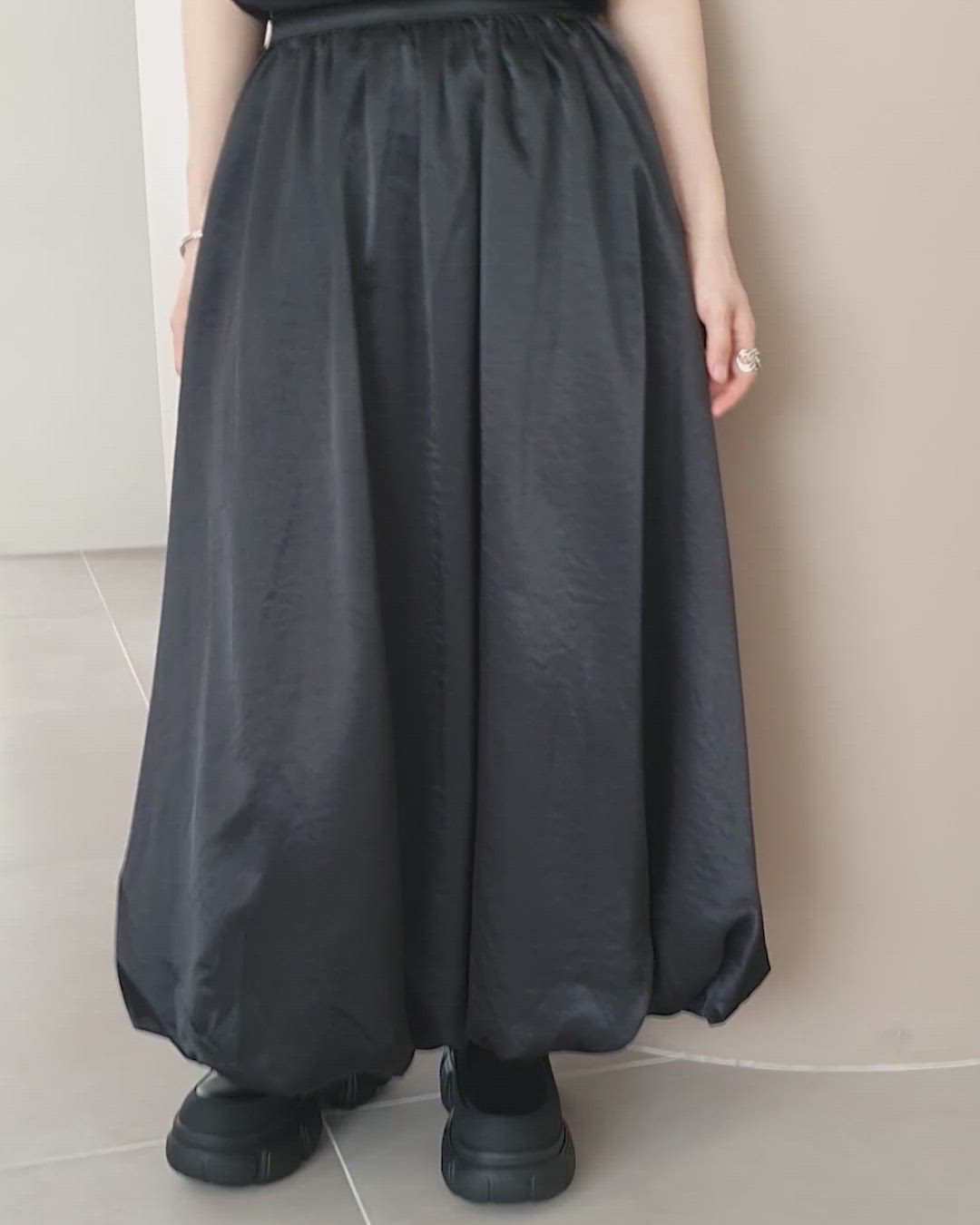 gather balloon satin long skirt /ギャザーバルーンサテンロング