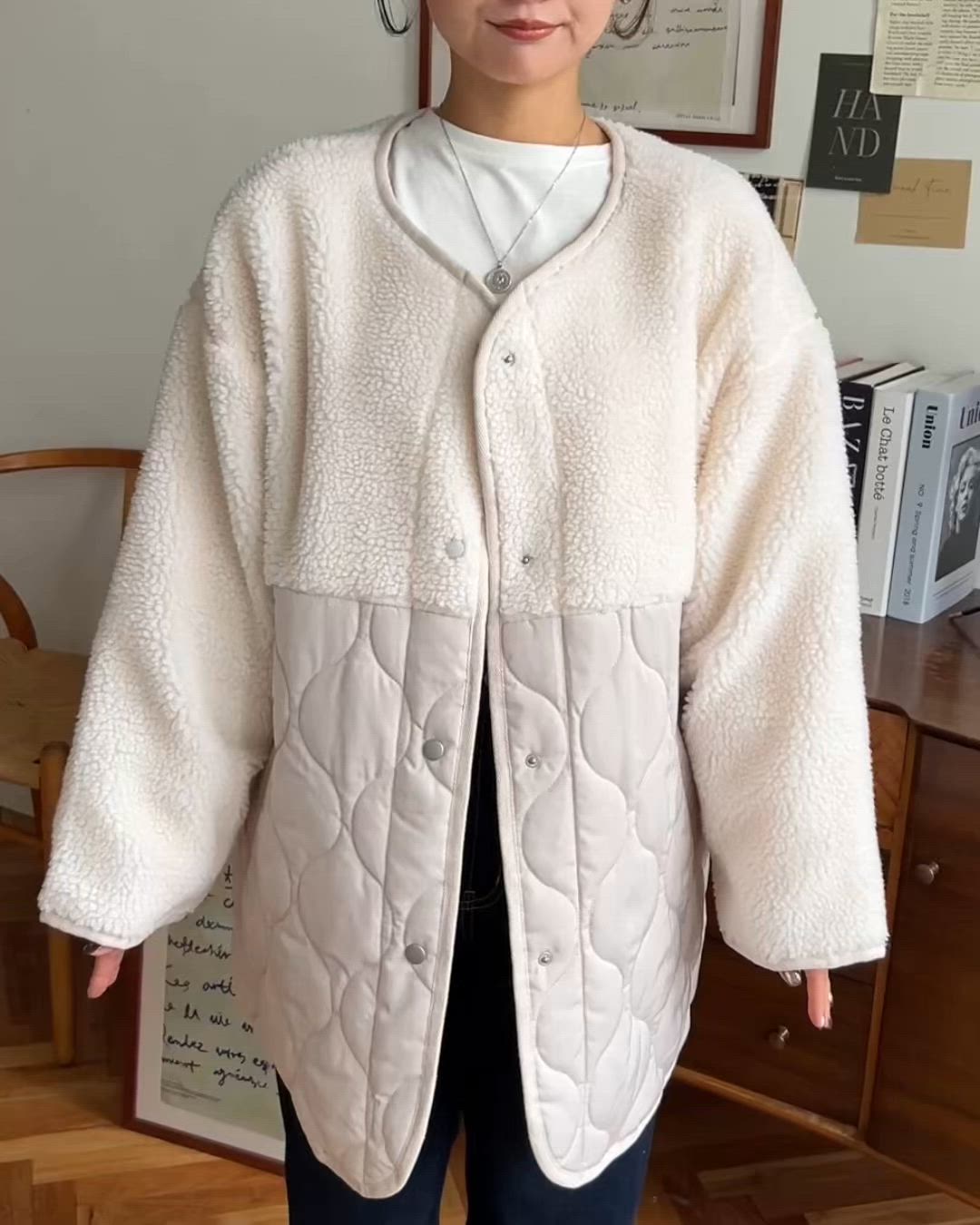 セール】ボア切り替えキルティングコート（ノーカラージャケット