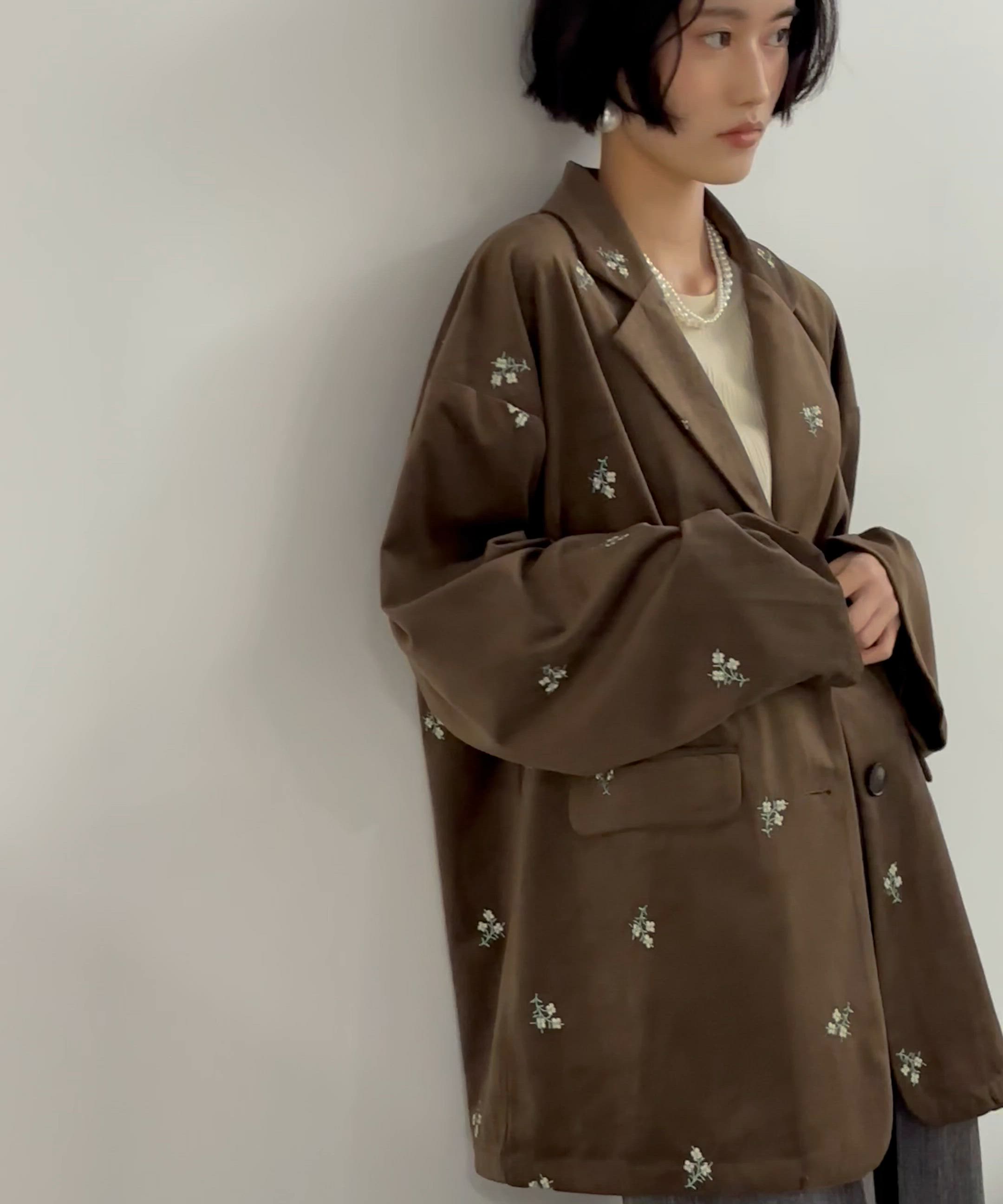 セール】フラワーエンブロイダリーベロアジャケット（テーラード