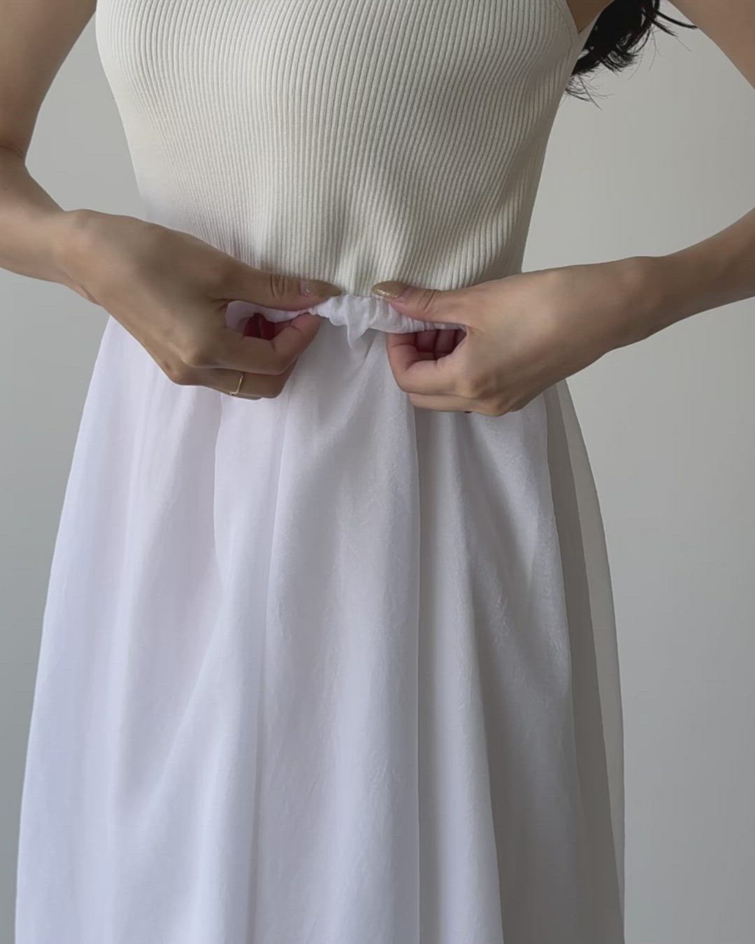 セール】ボトルネックニットドッキングワンピース【ペチスカートセット