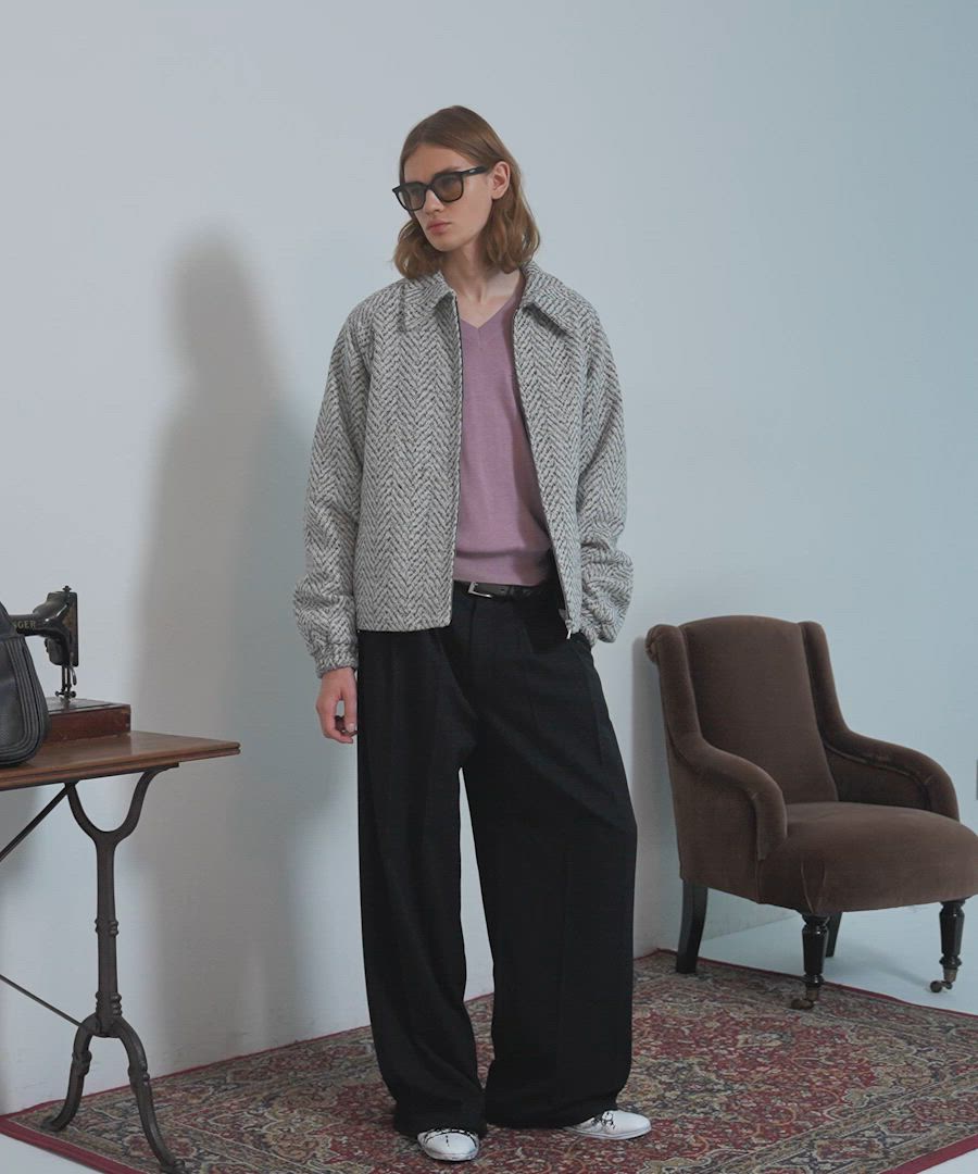 セール】【BLAYMORE】Herringbone Zip Up Blouson / ヘリンボーン