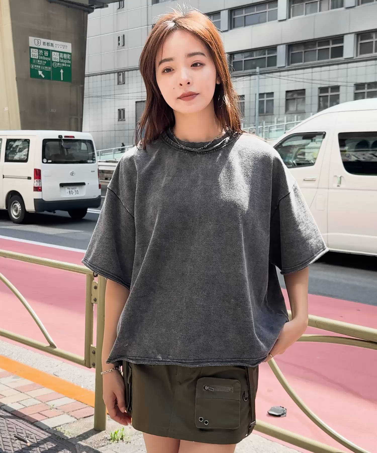 ヴィンテージ加工ショート丈半袖スウェットカットソー（Tシャツ