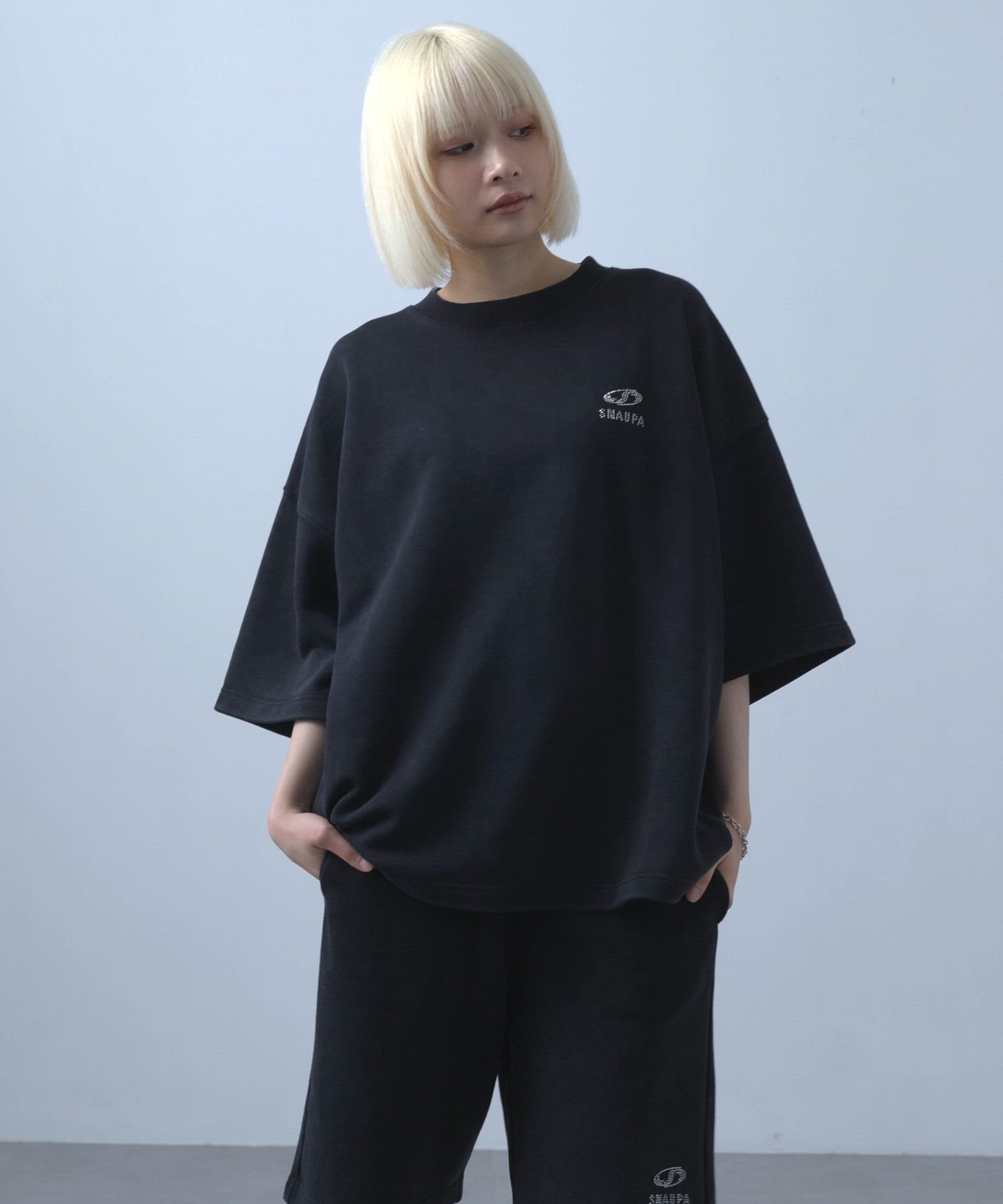 Snap club】セットアップ ヴィンテージ加工 ラインストーンロゴ