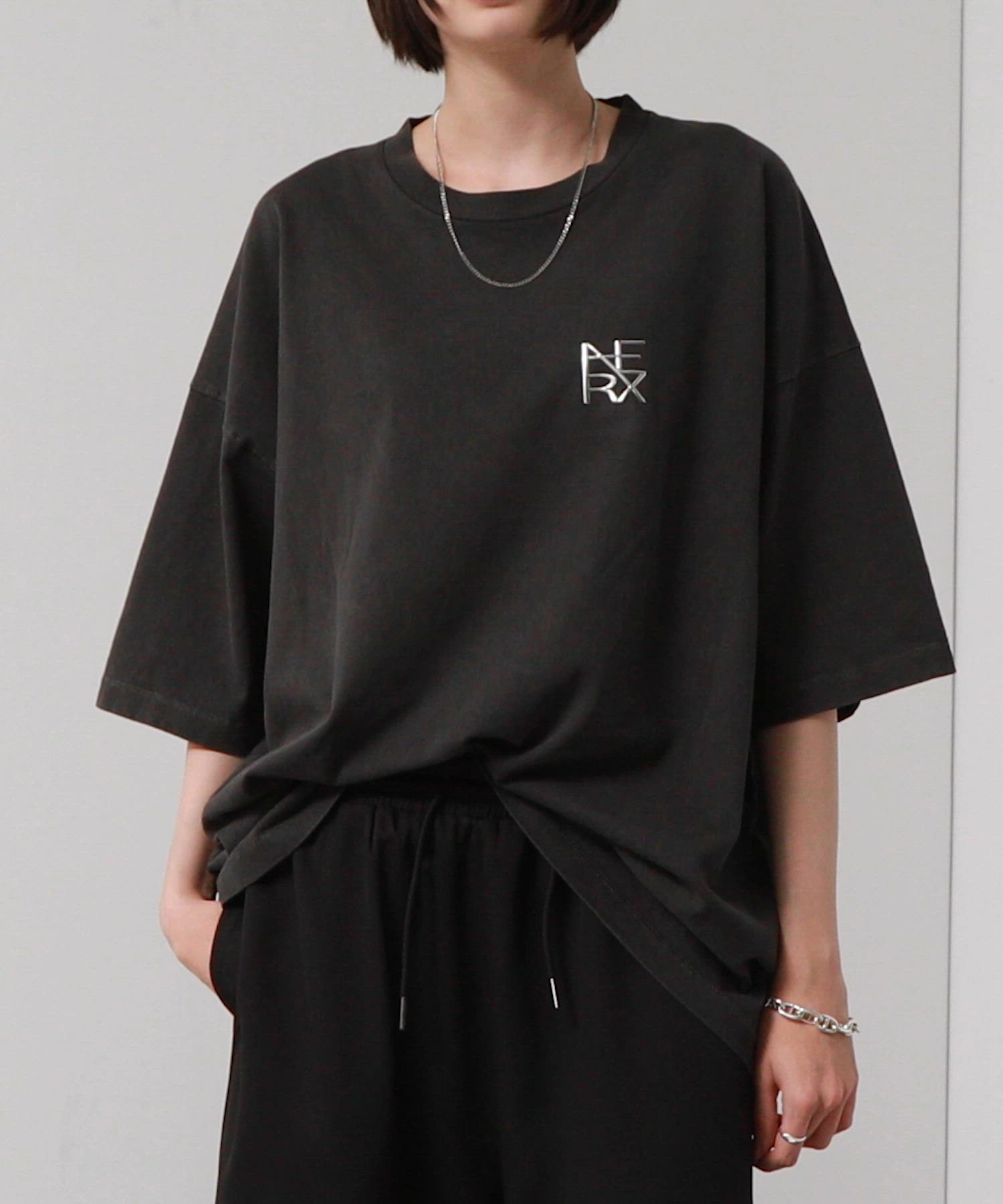 Alfred Alex】ヴィンテージ加工ピグメント3Dメタルロゴ半袖Tシャツ（T