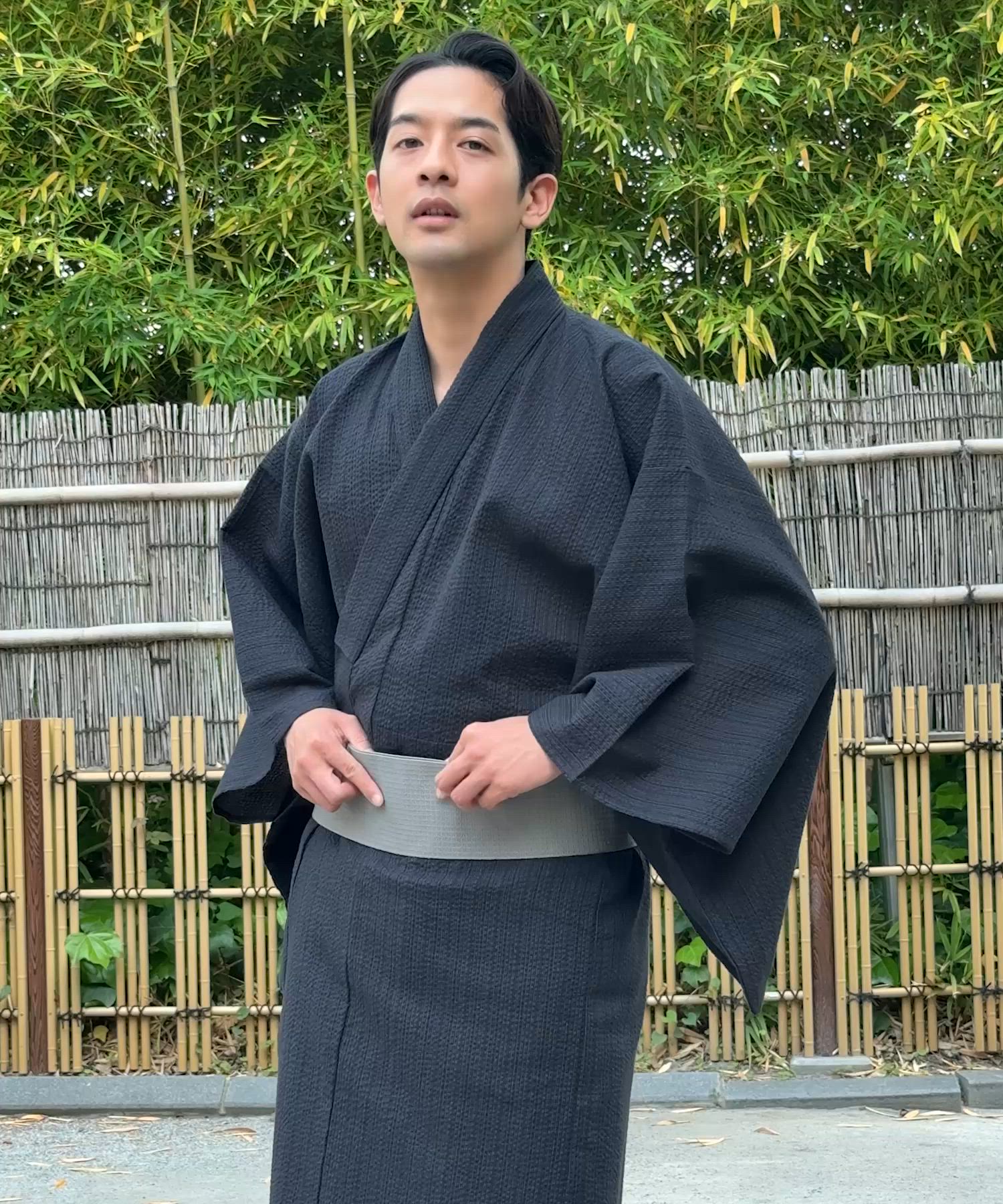 縞しじら織り浴衣 3点セット【浴衣＋帯＋下駄】【THE CRAFT CREW