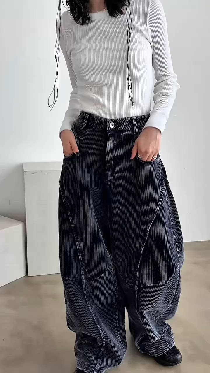 ウォッシュ加工切替コーデュロイワイドパンツ/セットアップ（その他