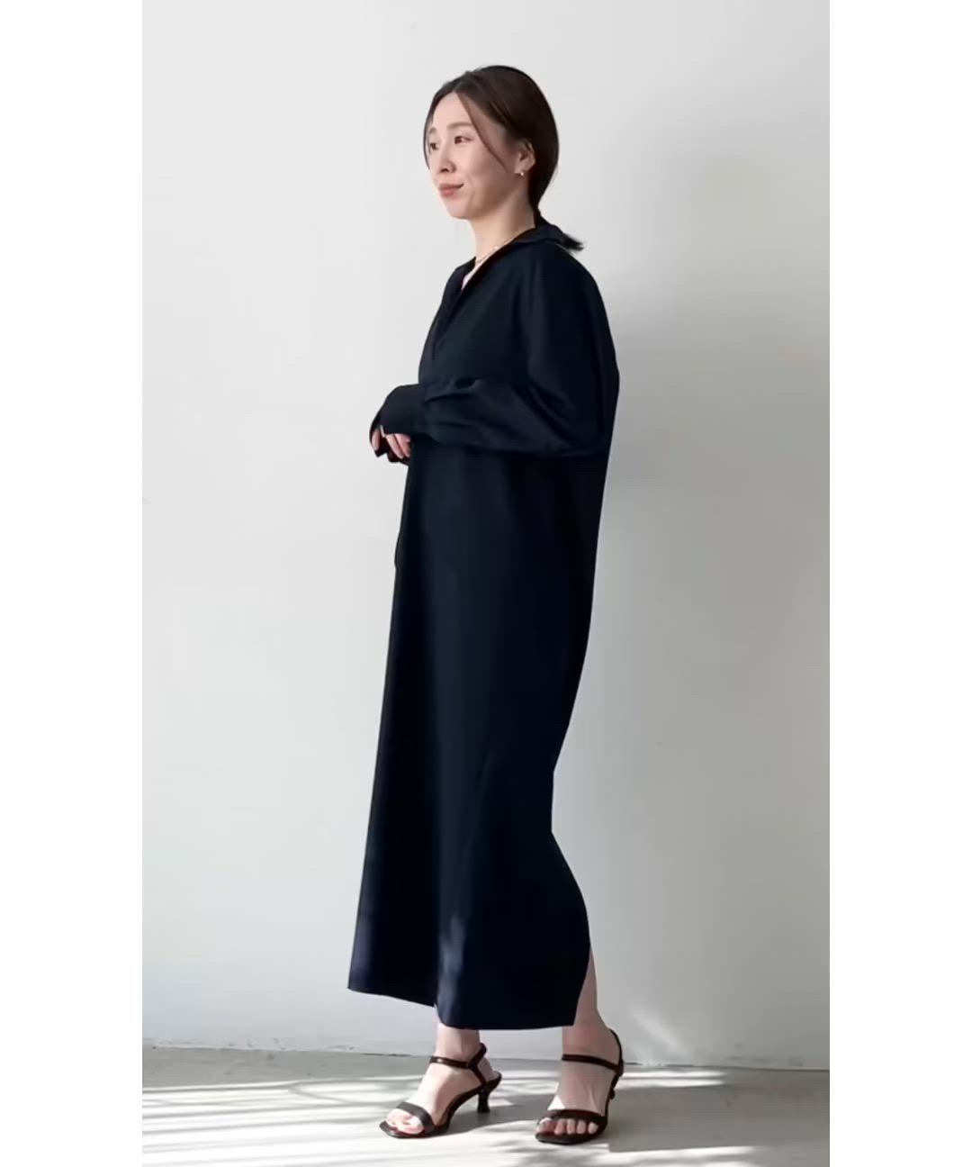 quaranciel:〈洗濯機可能〉Vネック スキッパー ロング シャツ