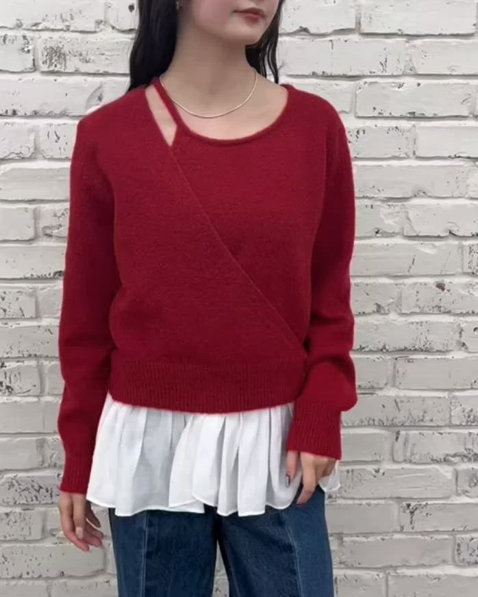 セール】【一枚でレイヤード風スタイルに◎】ペプラムドッキングニット