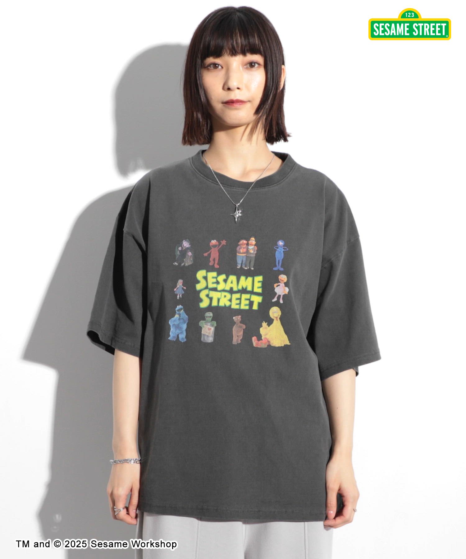 SESAME STREET ヴィンテージ加工 オーバーサイズプリント半袖Tシャツ