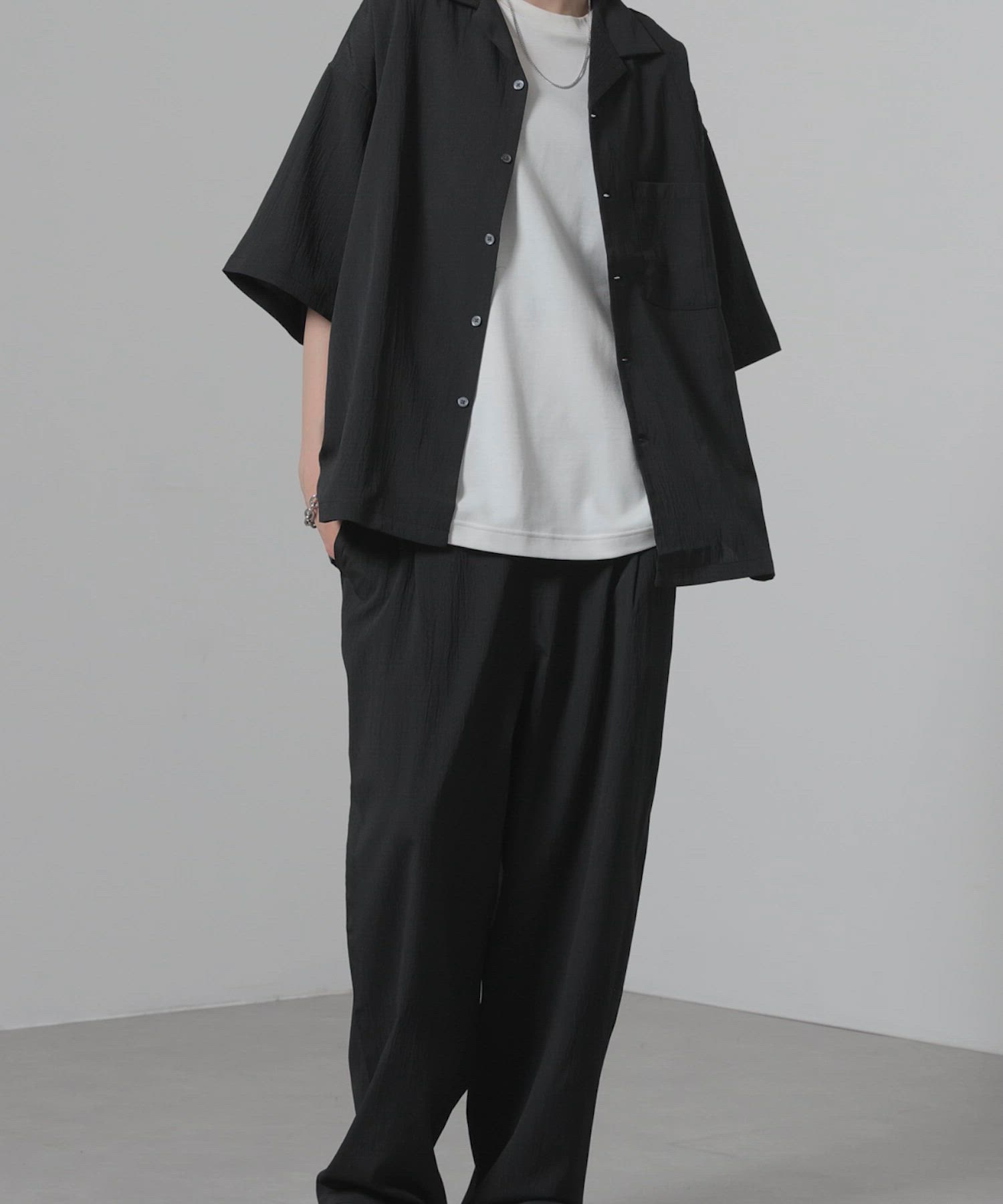 セットアップ 2点セット ビッグシルエットオープンカラー半袖シャツ