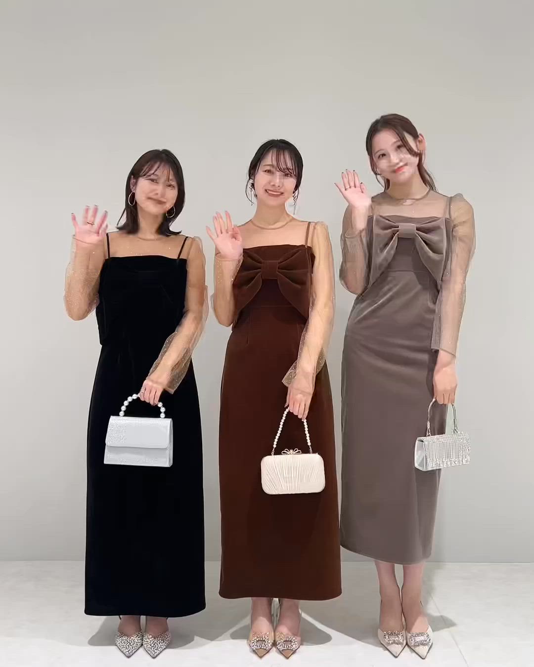 【LEJA】未使用タグ付き　2WAYリボンビスチェベロアIラインドレスワンピース レジャ Leja 2WAYリボンビスチェドットストーンベロアIラインドレス