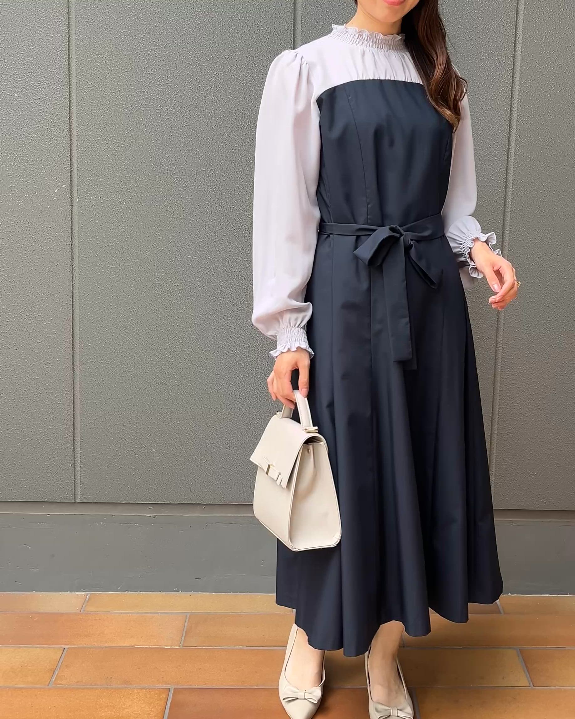 レイヤード風・きれいめ・通勤】ドッキングベアワンピース（ワンピース