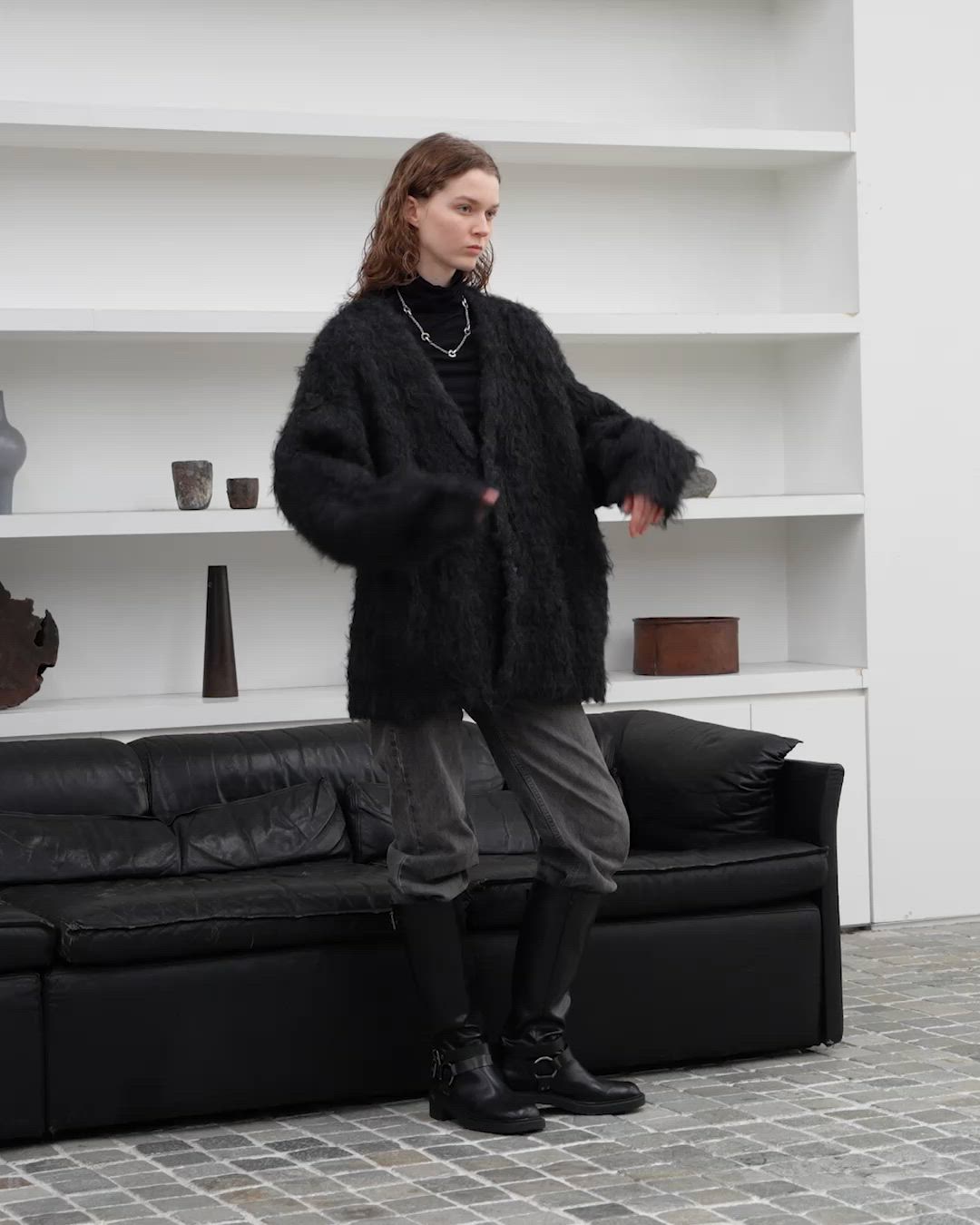 Wool blend super volume shaggy knit cardigan / ウールブレンド