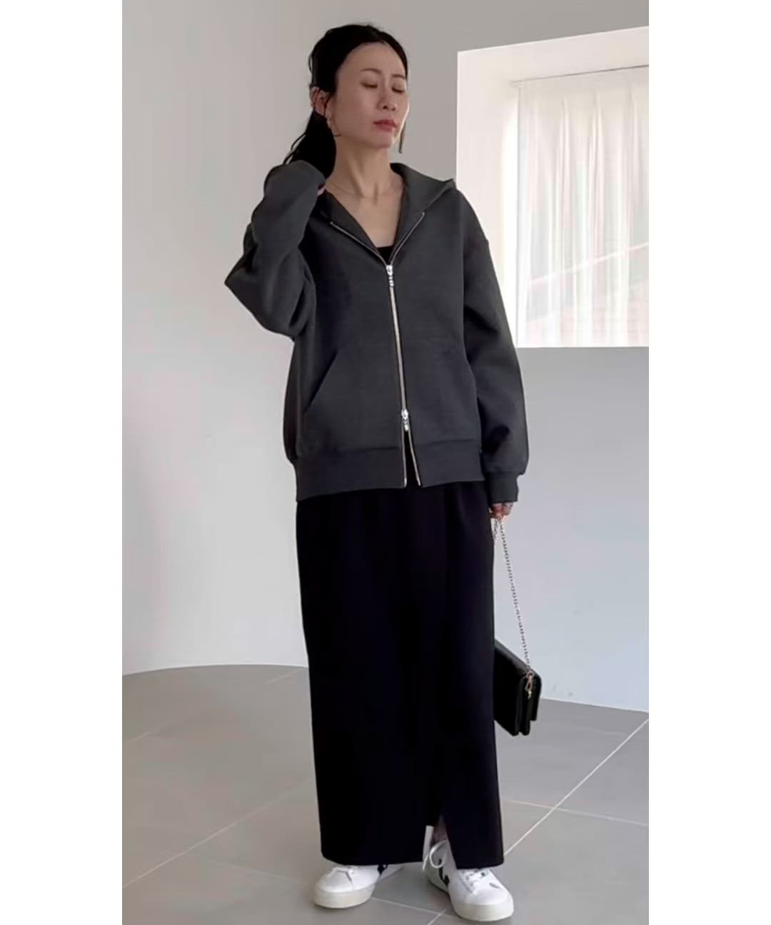 quaranciel:〈洗濯機可能〉ポンチ ダブルジップ スウェット パーカー