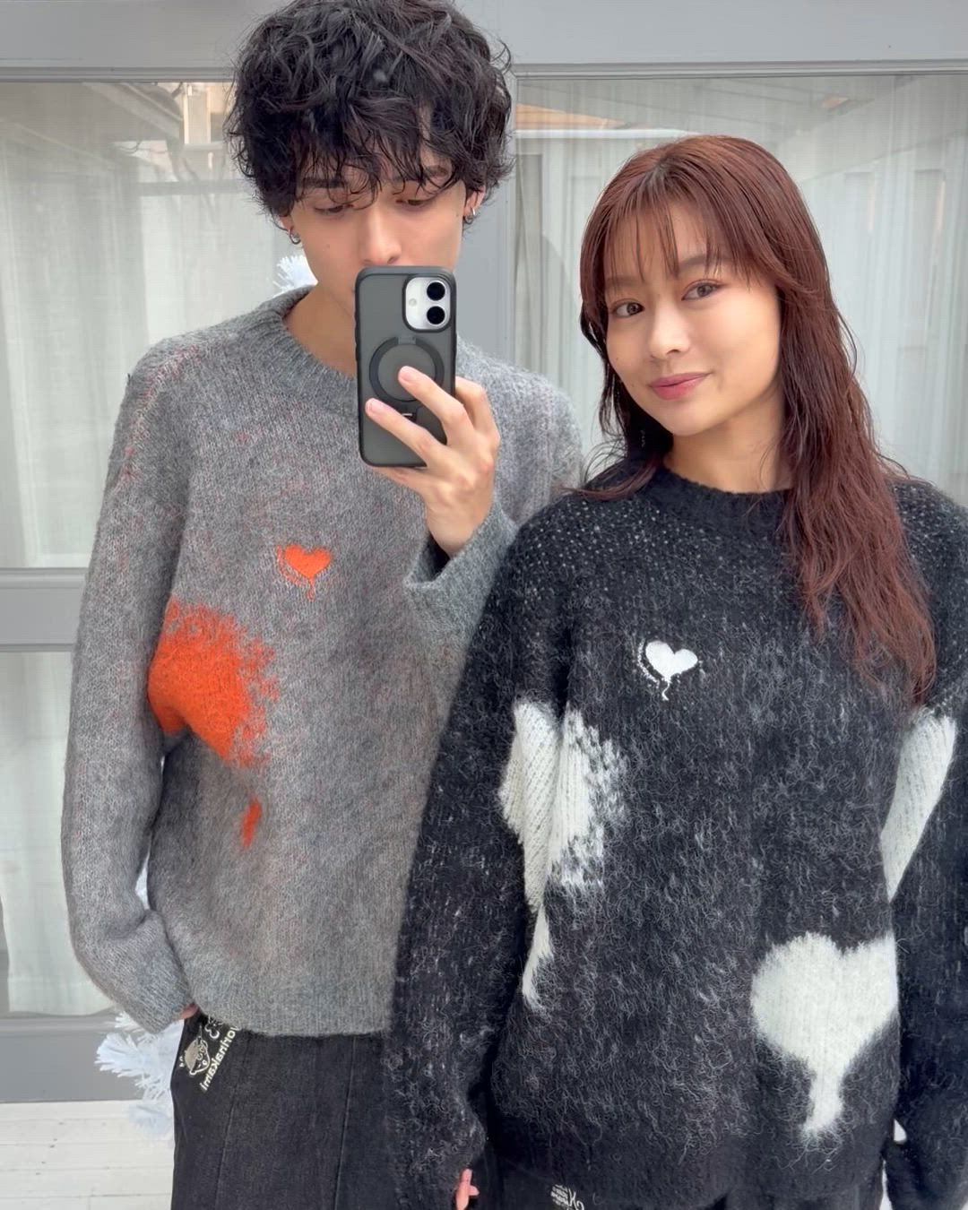 LION HEARTコットンセーター（フレアーデザインコットンニット）　Lサイズ balloon heart knit / バルーンハートニット（ニット/セーター