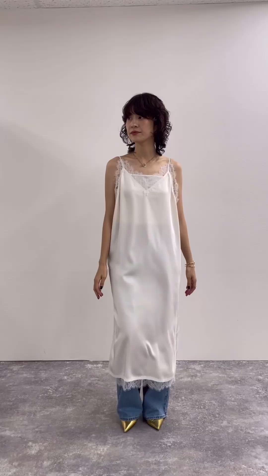 ワンピース nyo ウォッシャブルトリミングレースサテンキャミワンピース（ワンピース