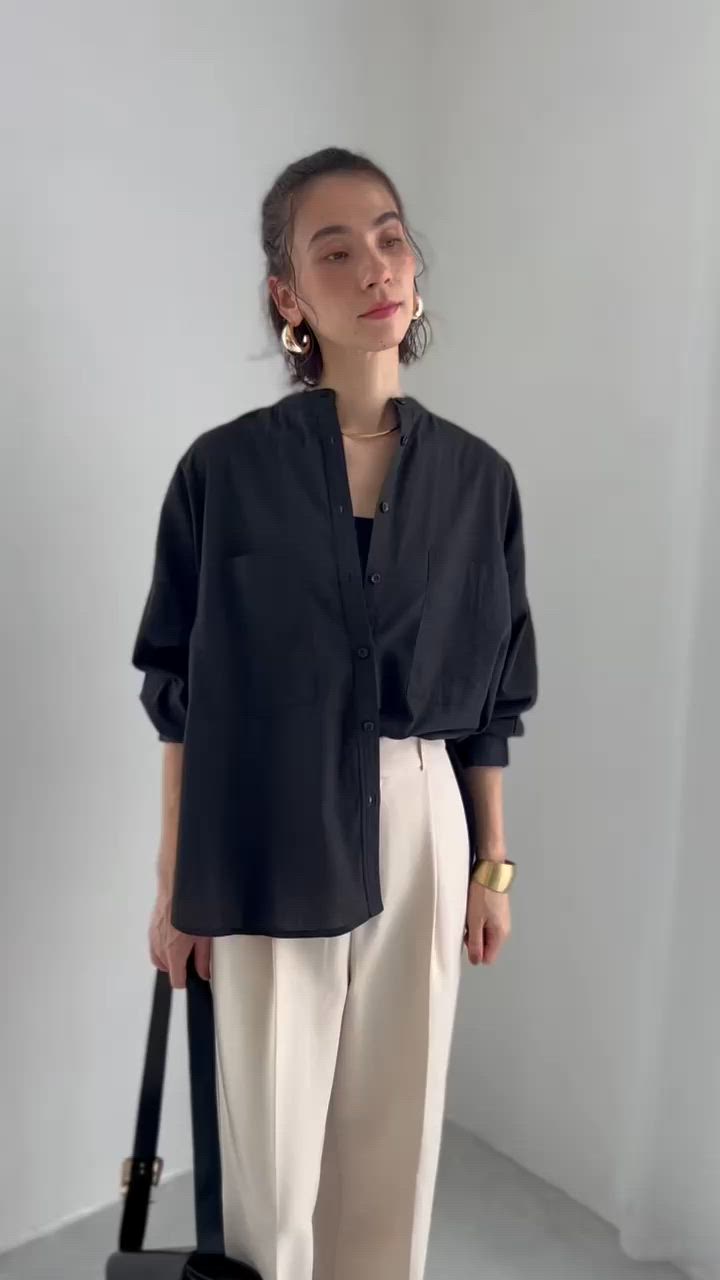 シアー オーバーサイズ バンドカラー シャツ / ストライプ / 無地