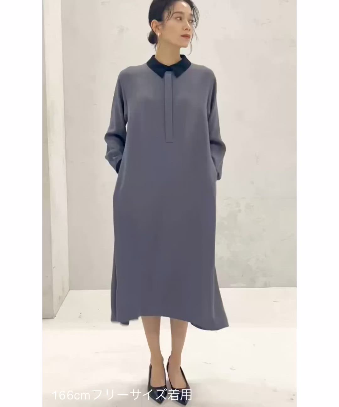 SHIPS 26ss バックフリル Aラインワンピース セレモニー対応可 紺 SHIPS 26ss バックフリル Aラインワンピース セレモニー対応可 紺の