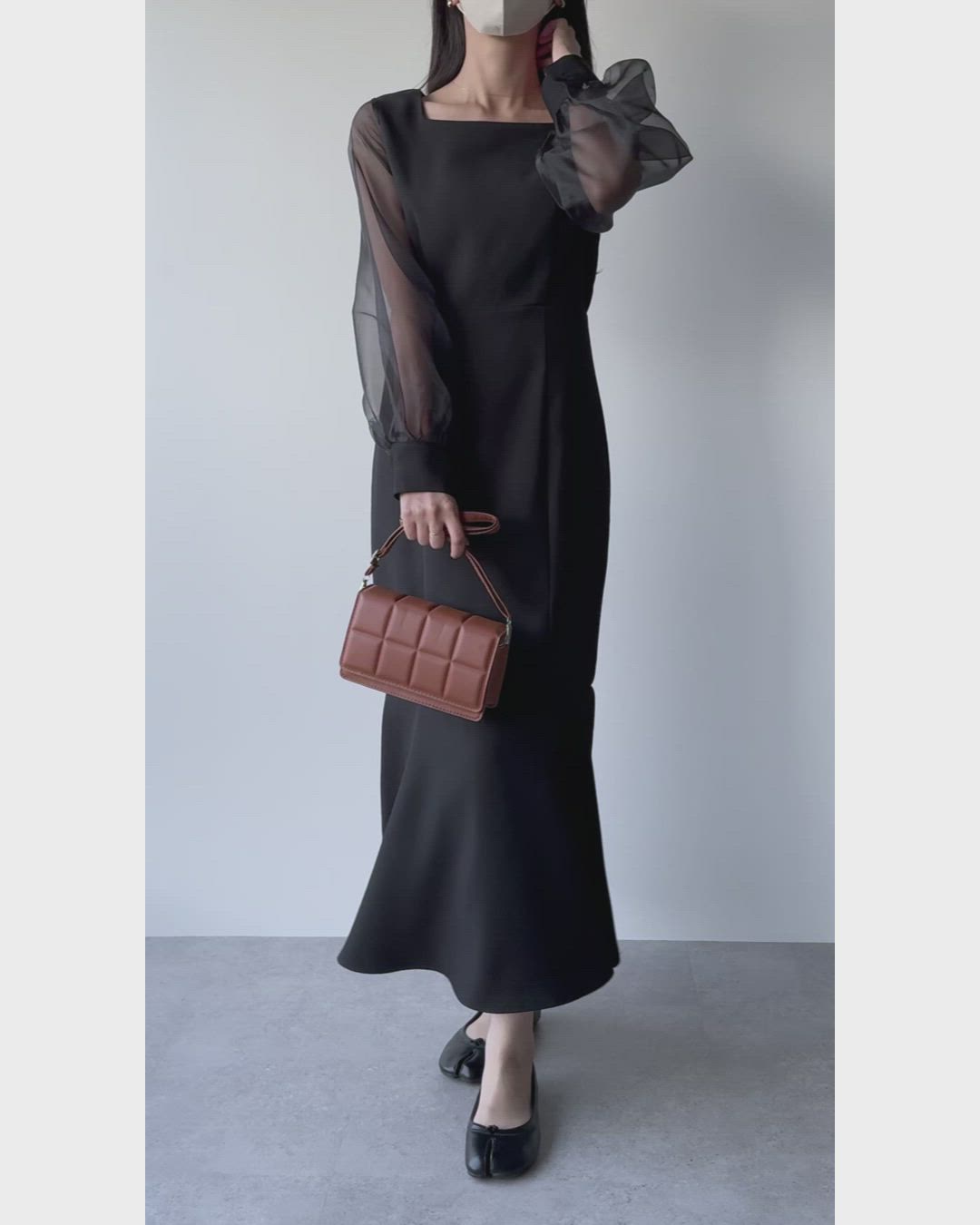 セール】シアーボリュームスリーブマーメイドワンピース（ワンピース