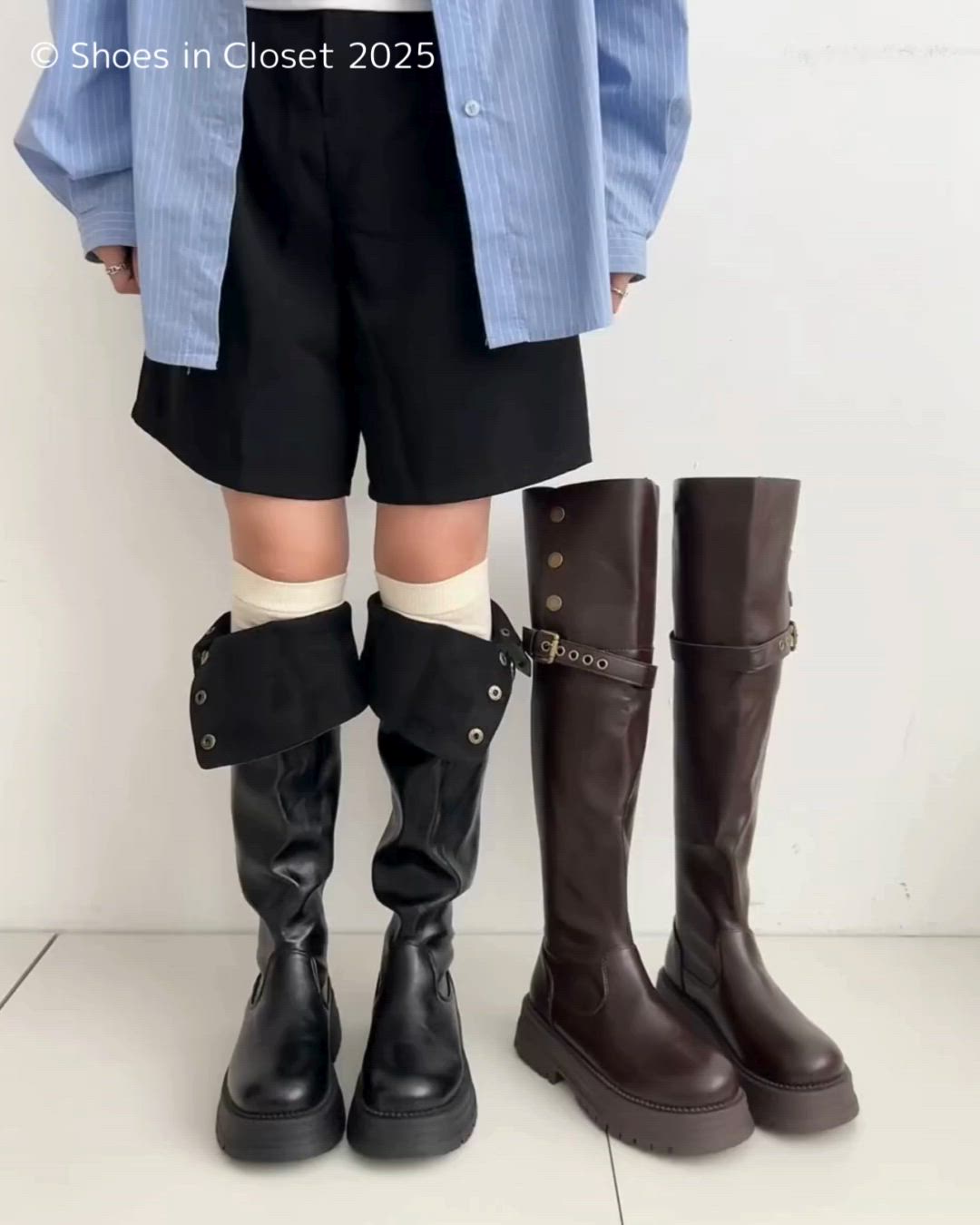 セール】厚底 2WAY スナップボタン ニーハイ ロング ブーツ 575