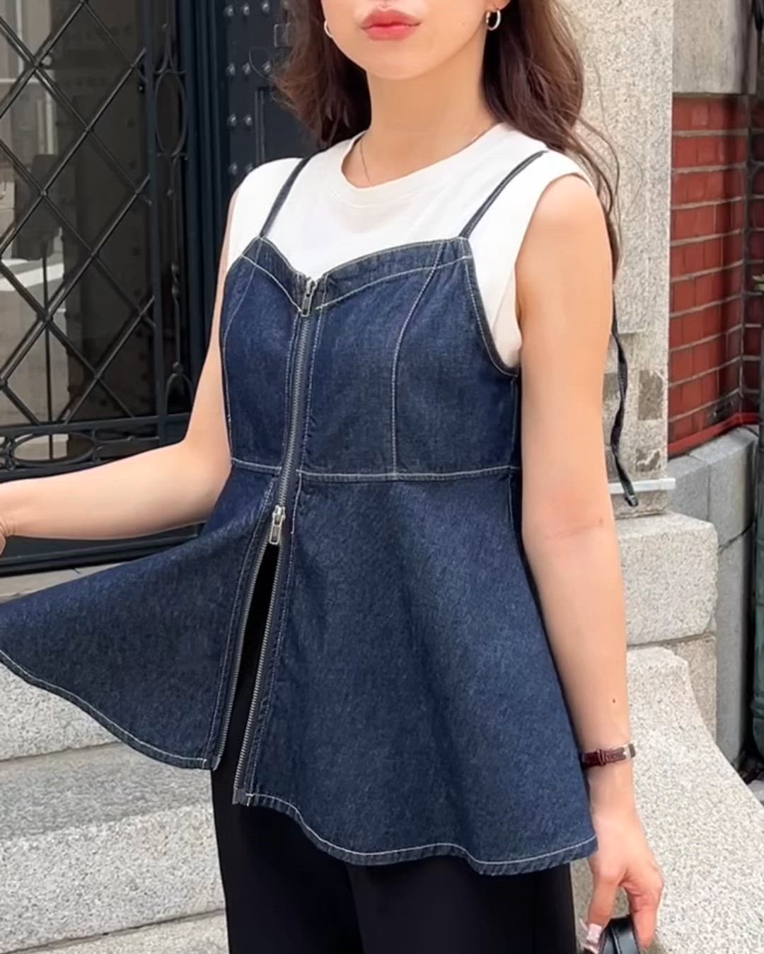 セール】ライトオンスデニムダブルジップペプラムキャミ（キャミソール