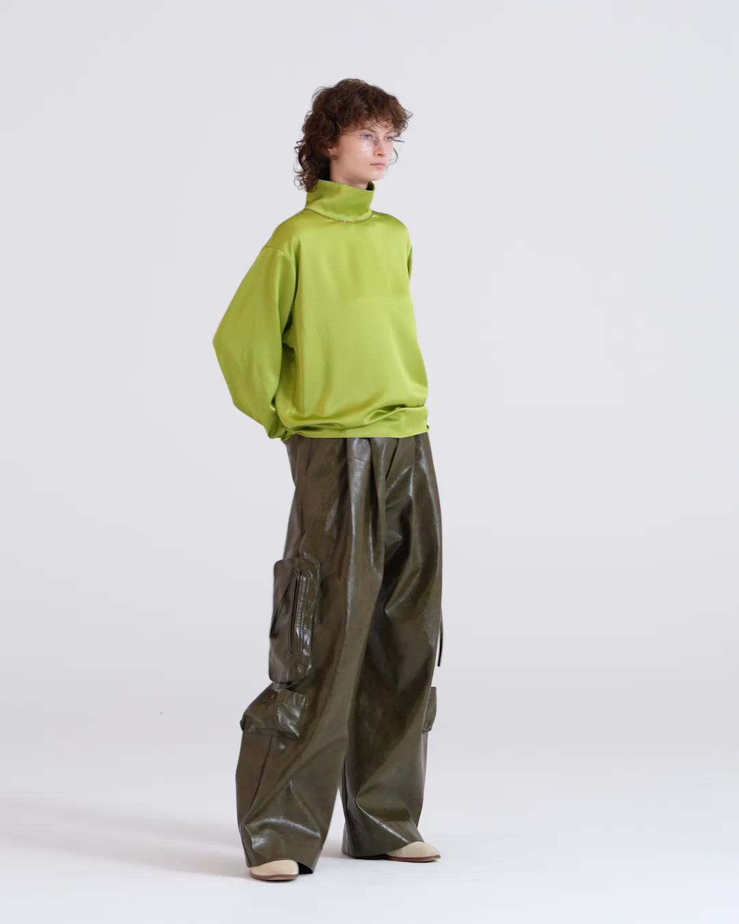 Striped crepe high neck top/ストライプクレープハイネックトップ（T