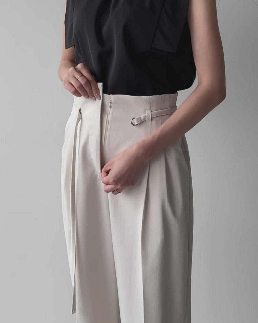 セール】ベルト付きアシンメトリーハイウエストパンツ（スラックス