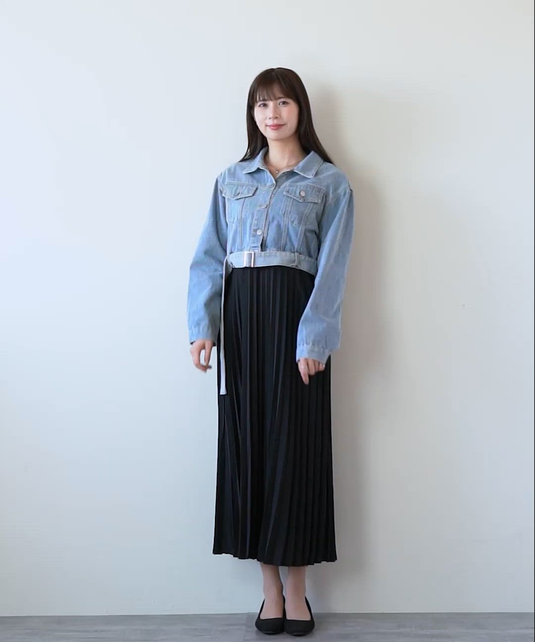 セール】裾ベルト付き クロップドデニムジャケット（デニムジャケット