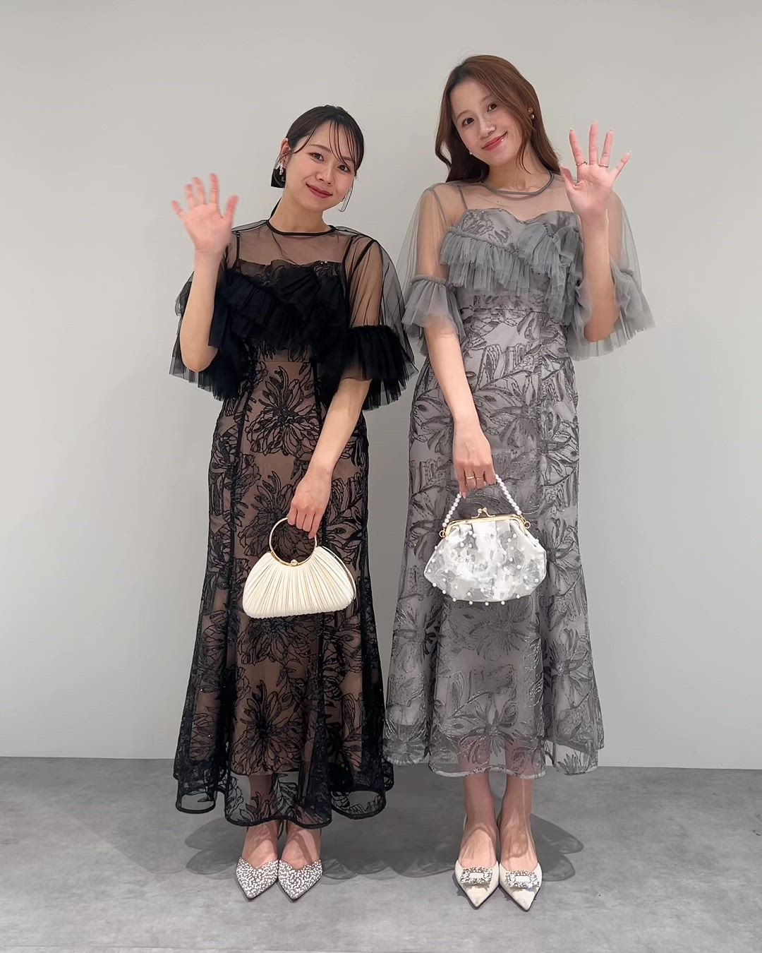 セール】【LEJA】チュールフリルスリーブスパンコールフラワー