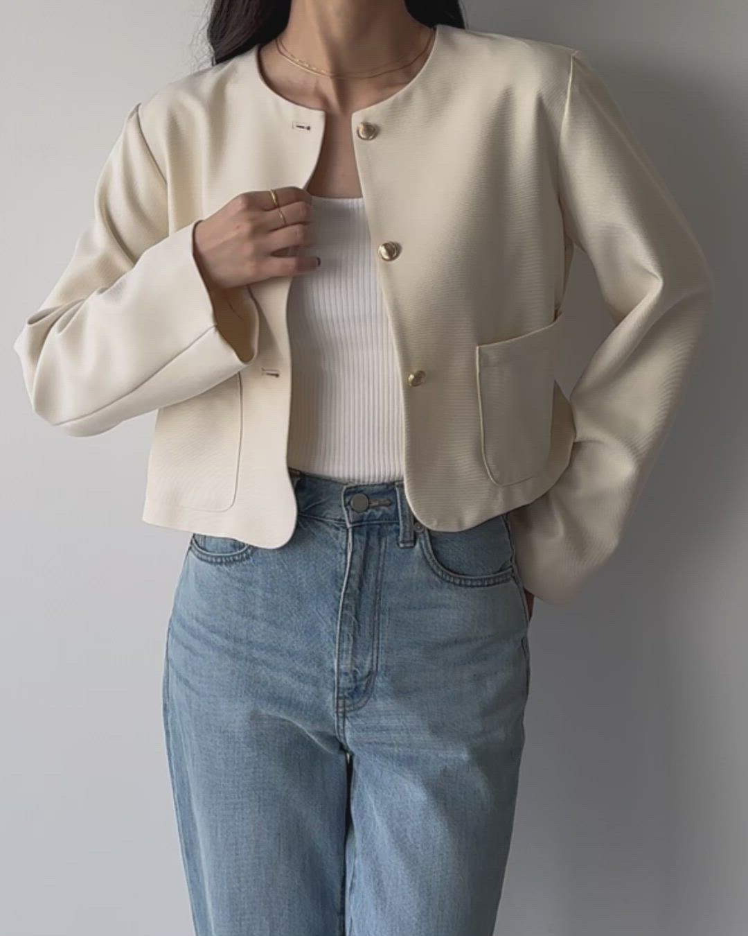 セール】金釦ノーカラージャケット（ノーカラージャケット）｜Meiru