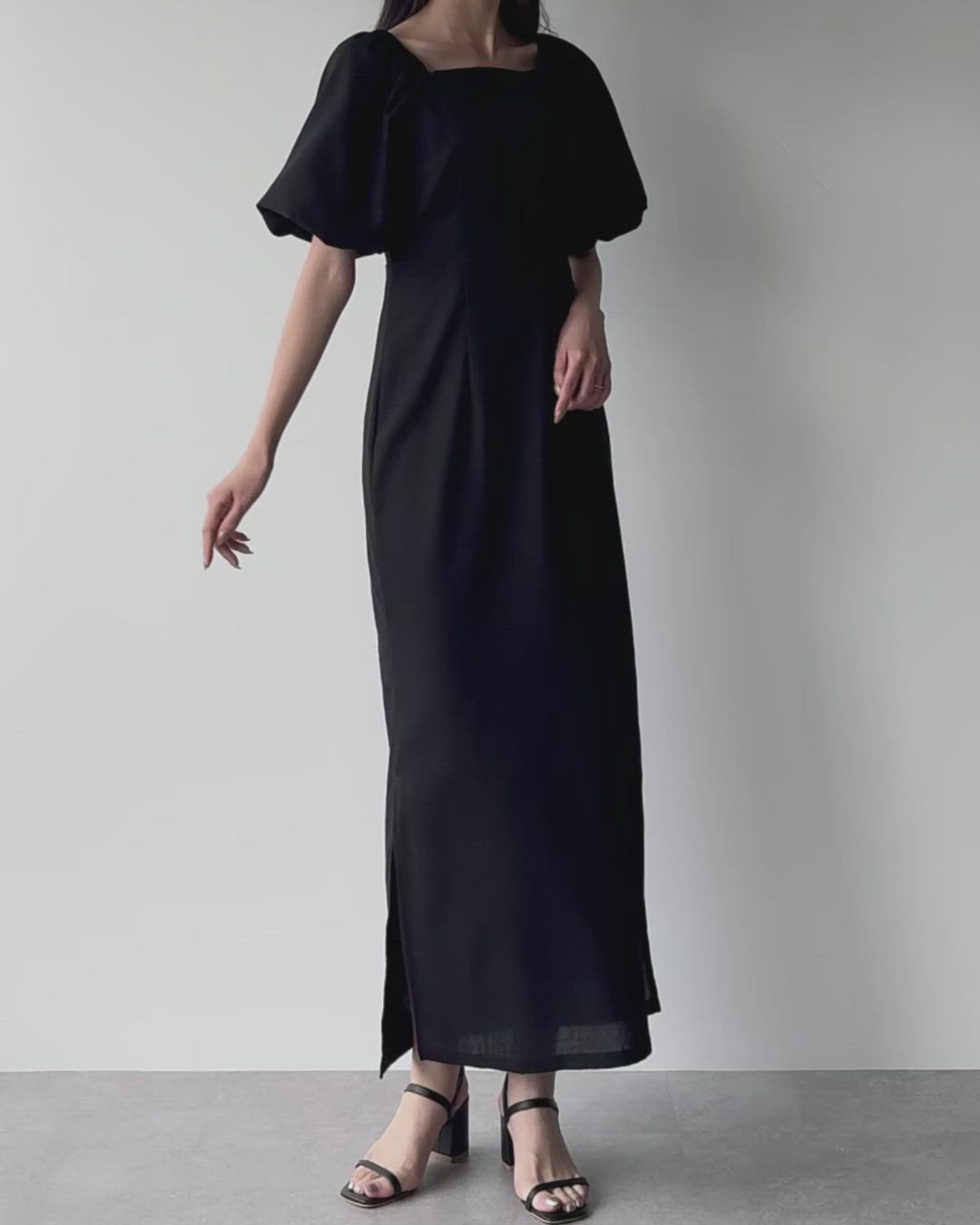 セール】【ペチスカートset】リネン混スクエアネックIラインワンピース