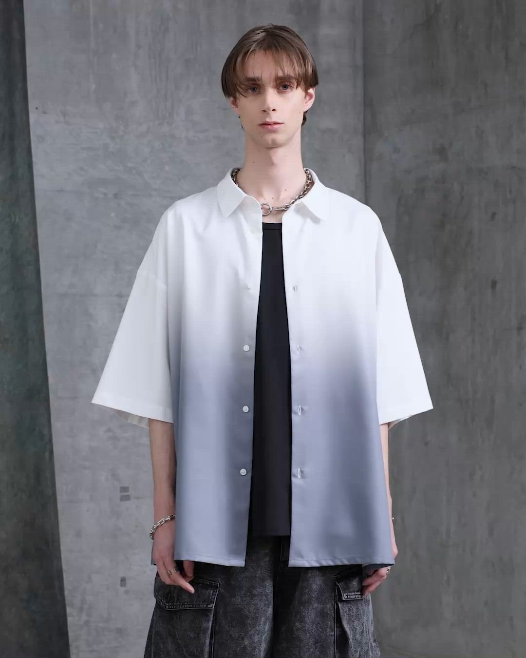 104aki24ssGraphpaper グラデーション半袖オーバーシャツ SERACE】Loose drape gradation short sleeve shirt / ルーズドレープ