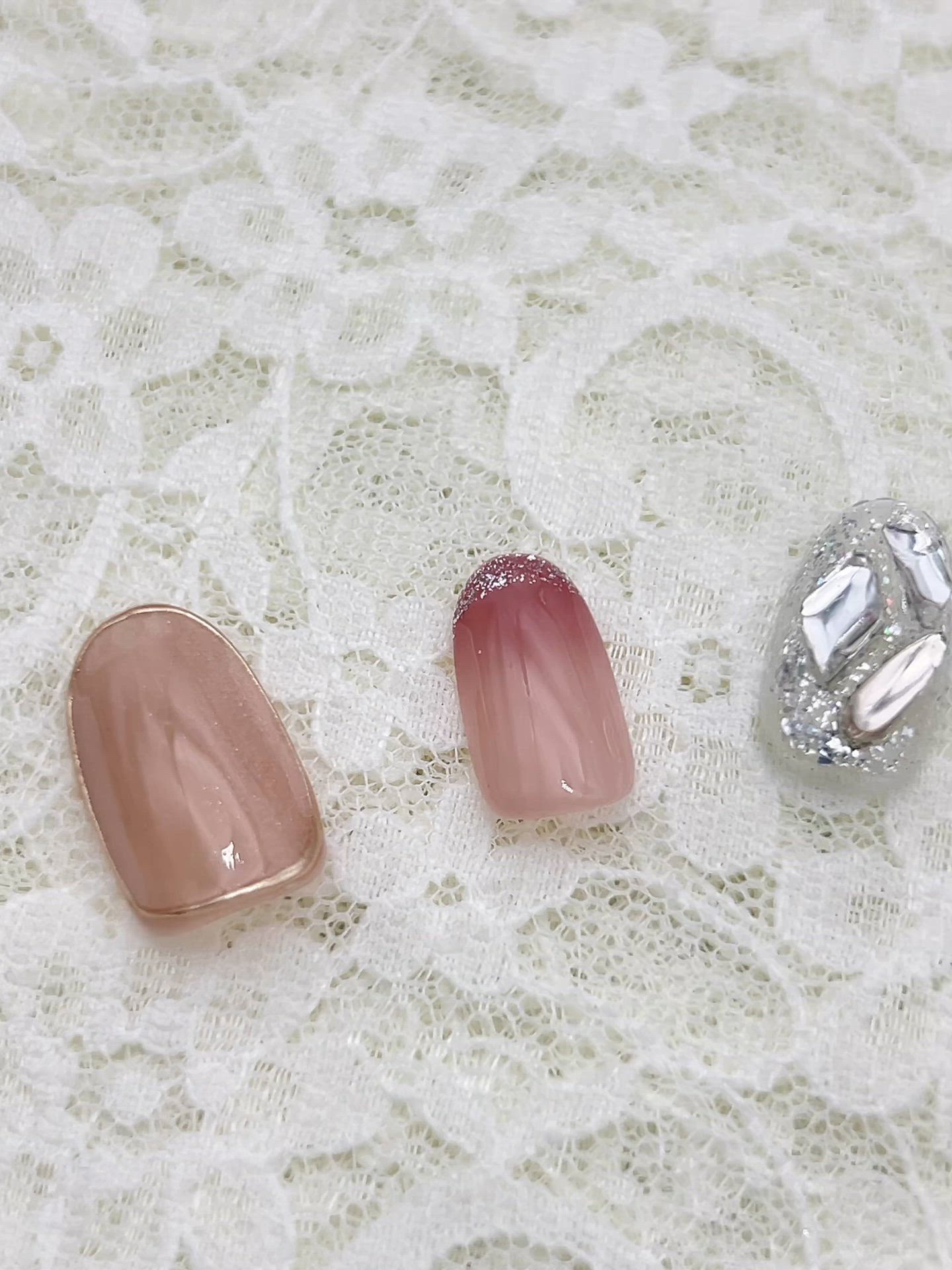 極細 フレンチ ビジュー オーバル ネイルチップ（ネイルシール/ネイル