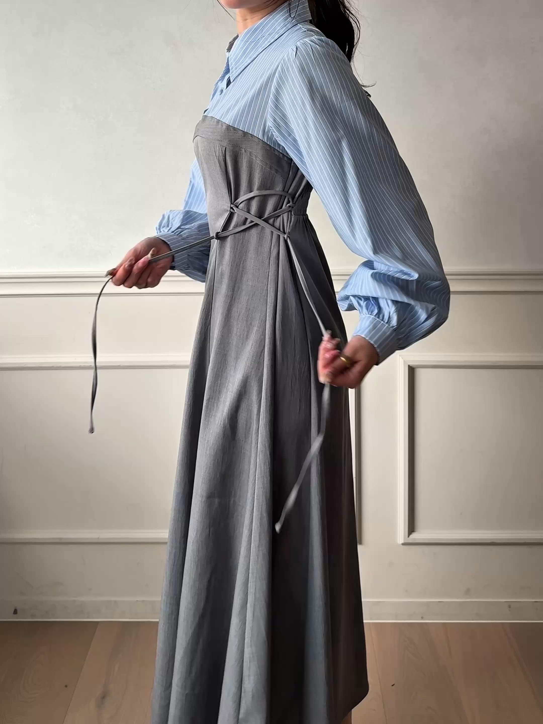 セール】assortment lace up docking Long Dress / アソートレース 