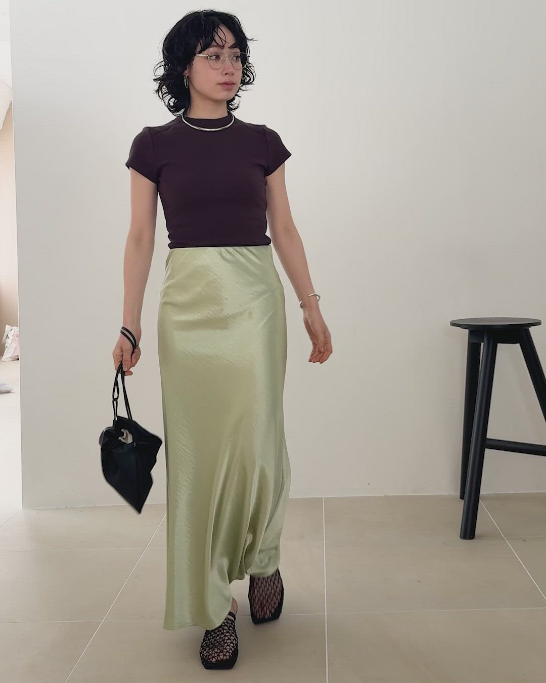 satin narrow flare long skirt /サテンナローフレアロングスカート