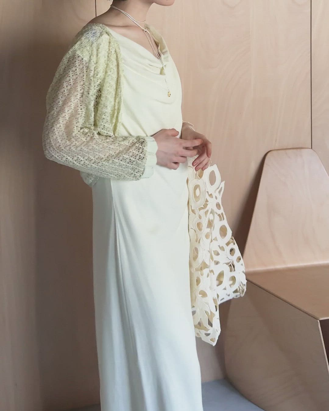 drape neck sleeveless long dress /ドレープネックノースリーブロング