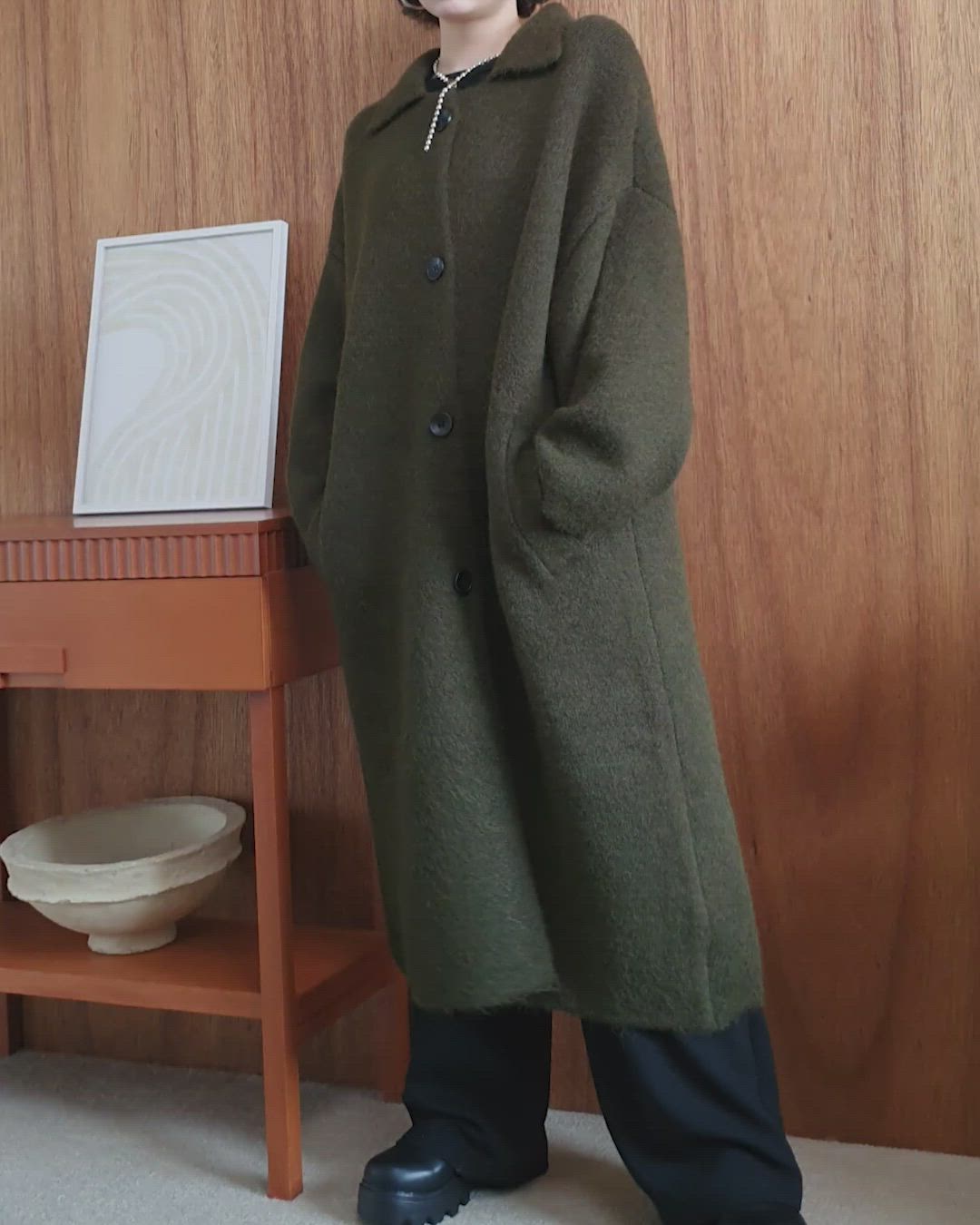wool blend knit long coat /ウールブレンドシングルロングニット