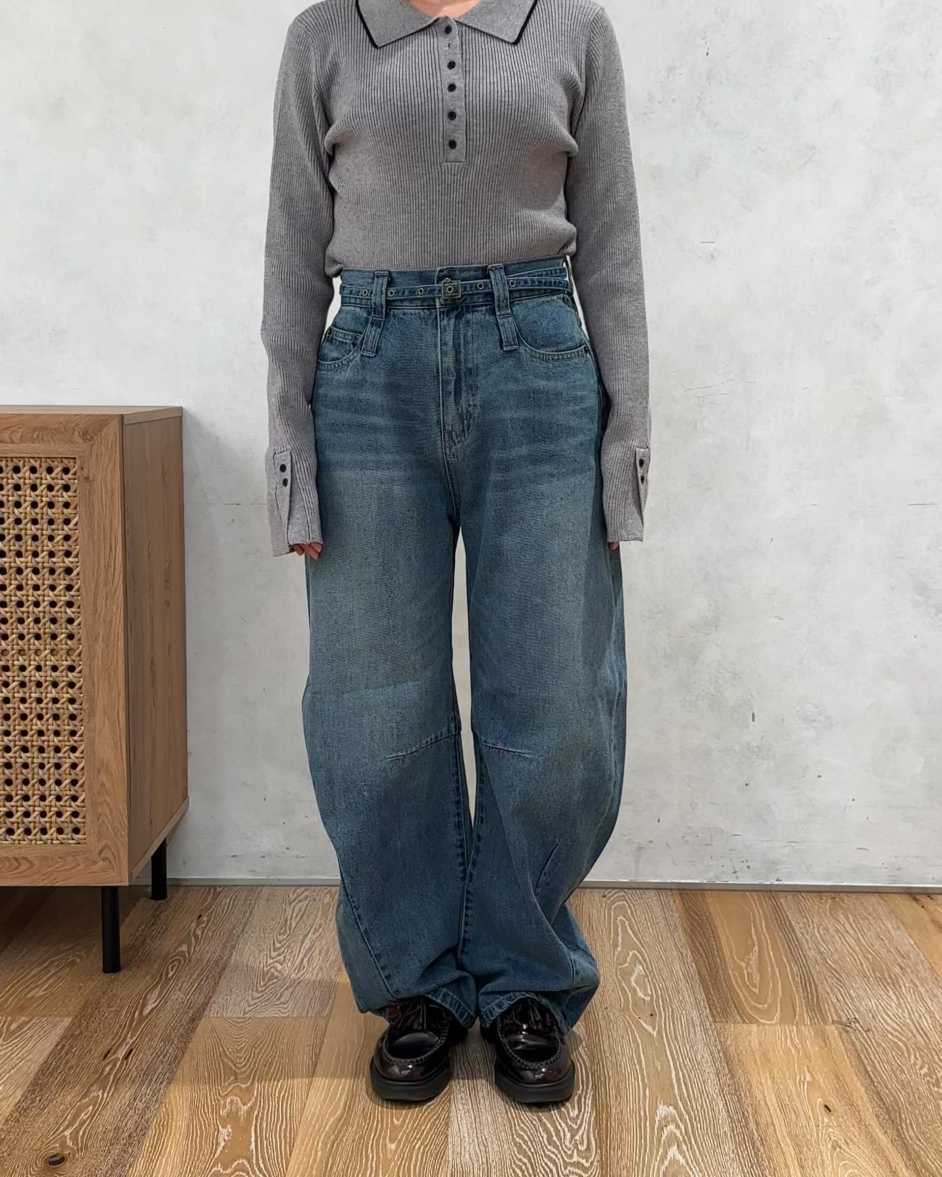 belted curve denim pants / ベルト付きカーブデニムパンツ（デニム