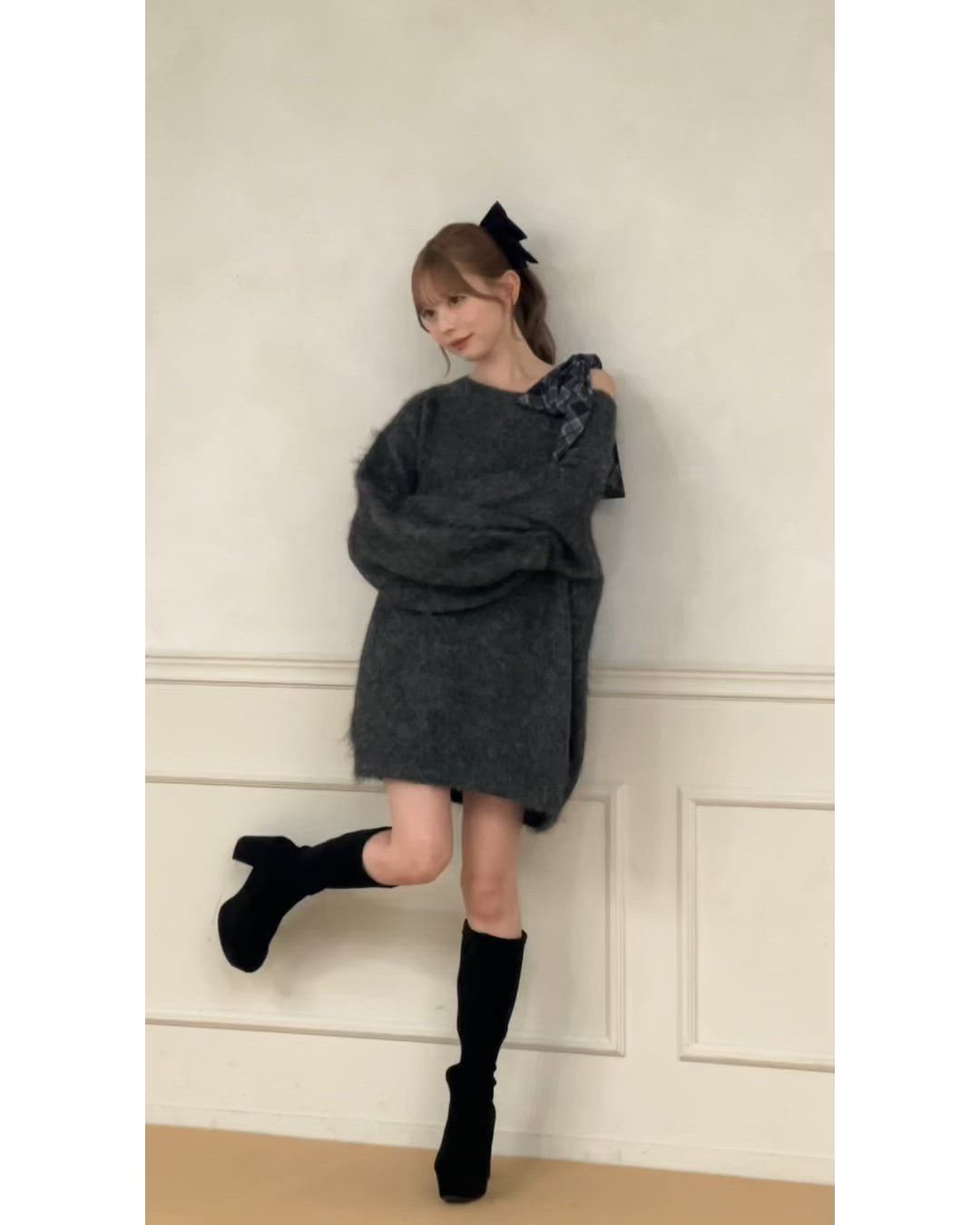 リボンインナー別売り】シャギーニットワンピース（ワンピース