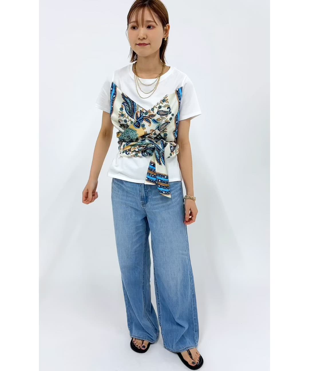 WEB限定】〈手洗い可能〉スカーフ コンビ TEE（Tシャツ/カットソー