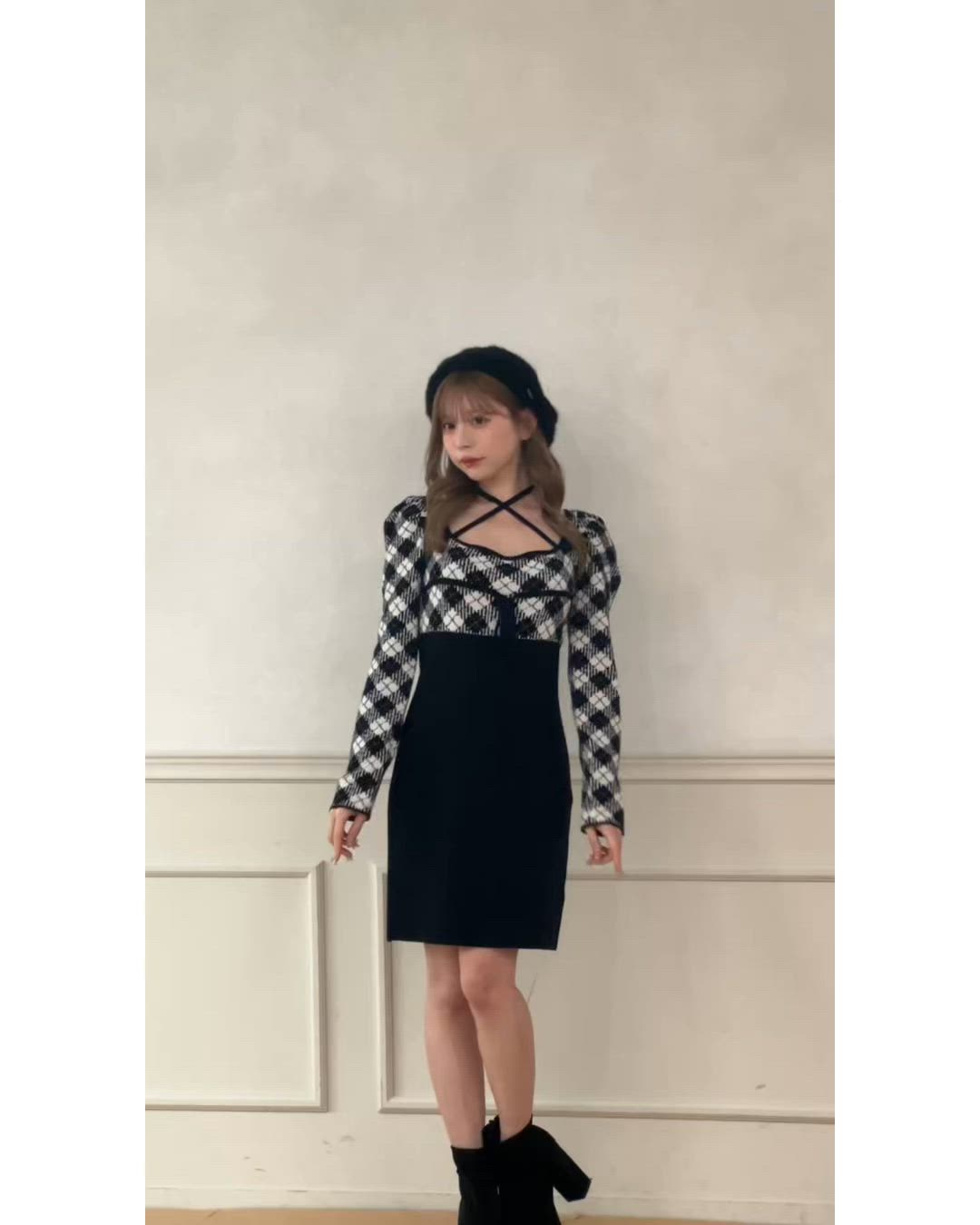 クロスリボンニットミニワンピース ブラック apresjour セール】クロスリボンニットミニワンピース（ワンピース）｜apres jour