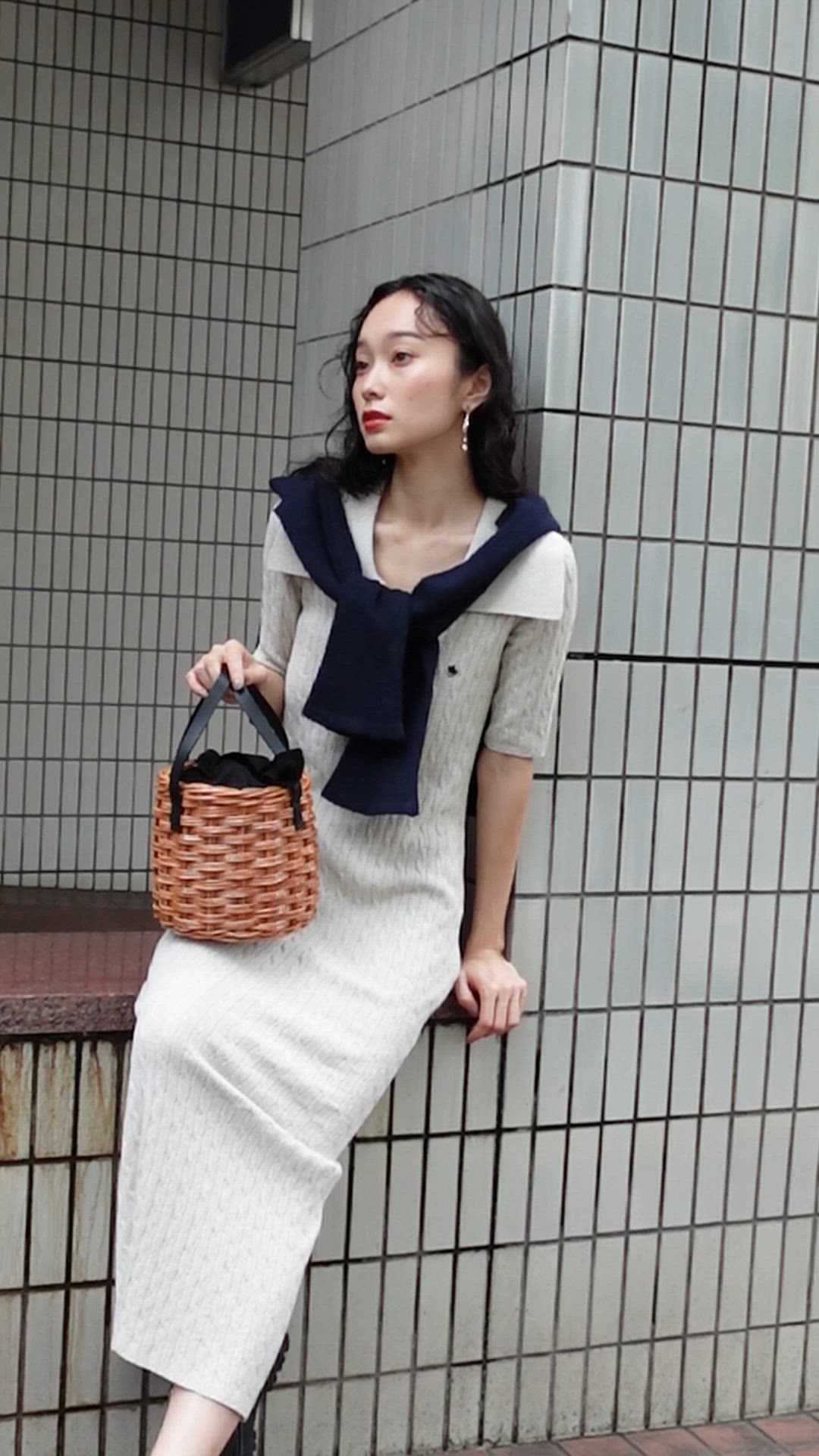 POLO BCSコラボ】カラーネックメランジケーブルニットワンピース