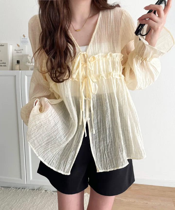 セール】【mily bilet】きゅんとする透け感！愛されリボン使いシアー