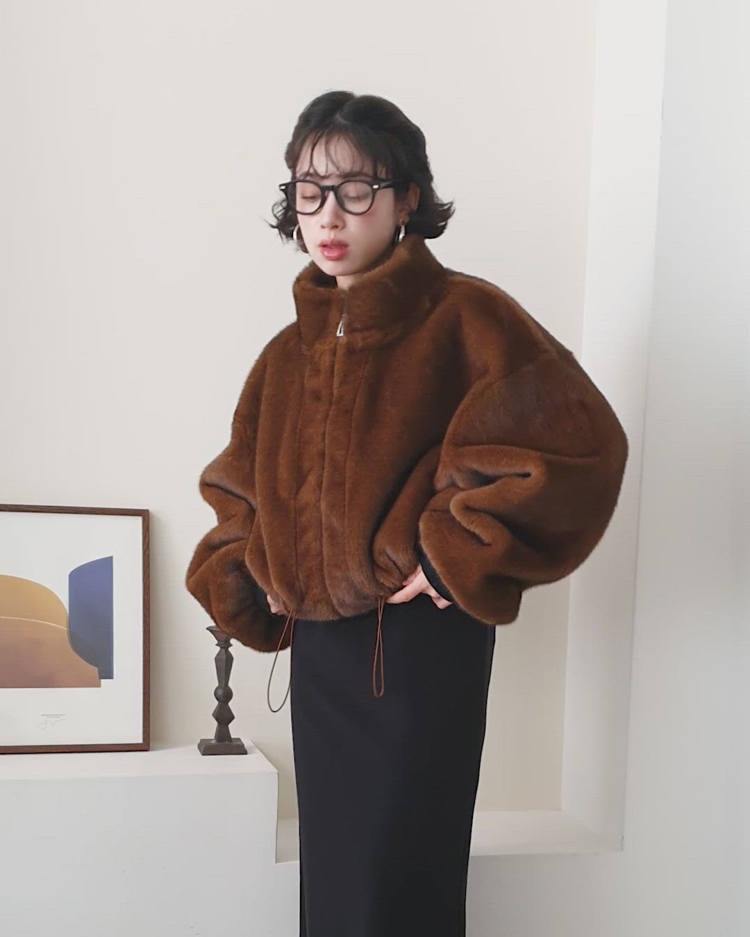 fur zip up short blouson /スタンドカラーファージップアップショート