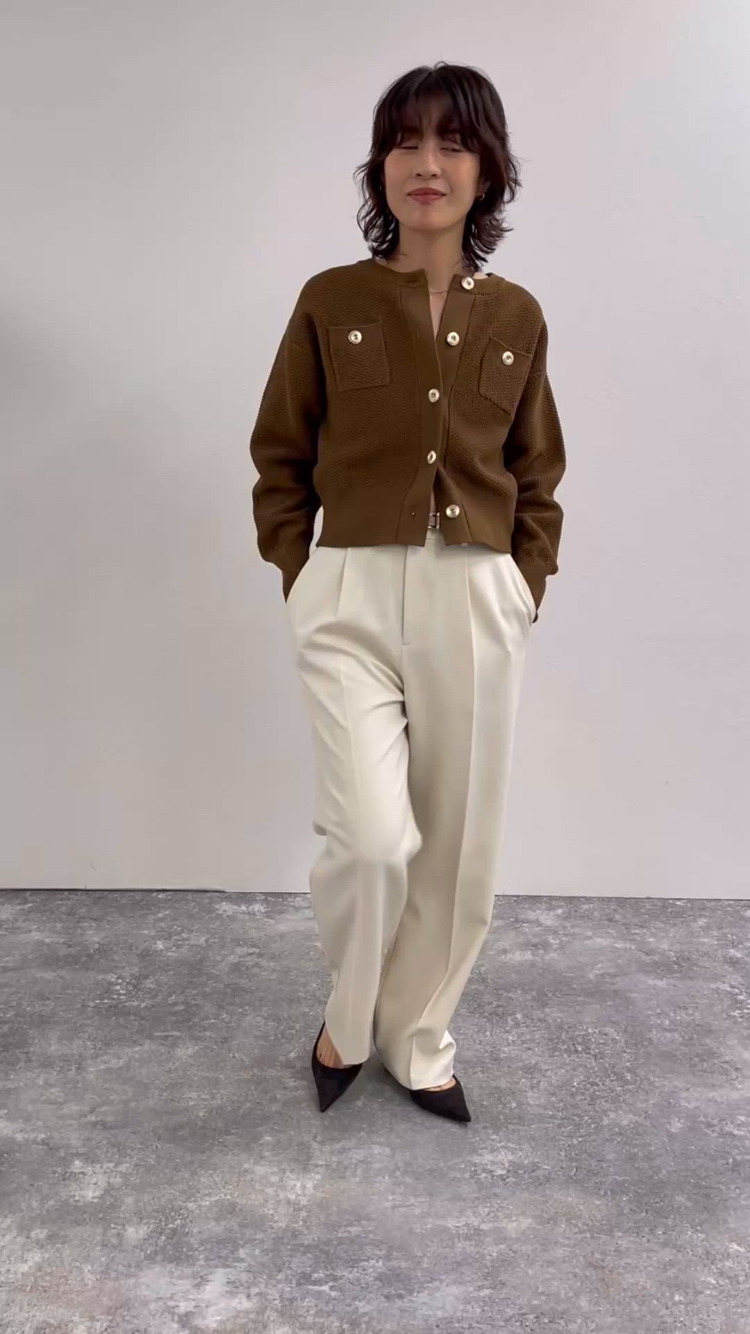 セール】《手洗い可能》鹿の子編みクルーネックカーディガン